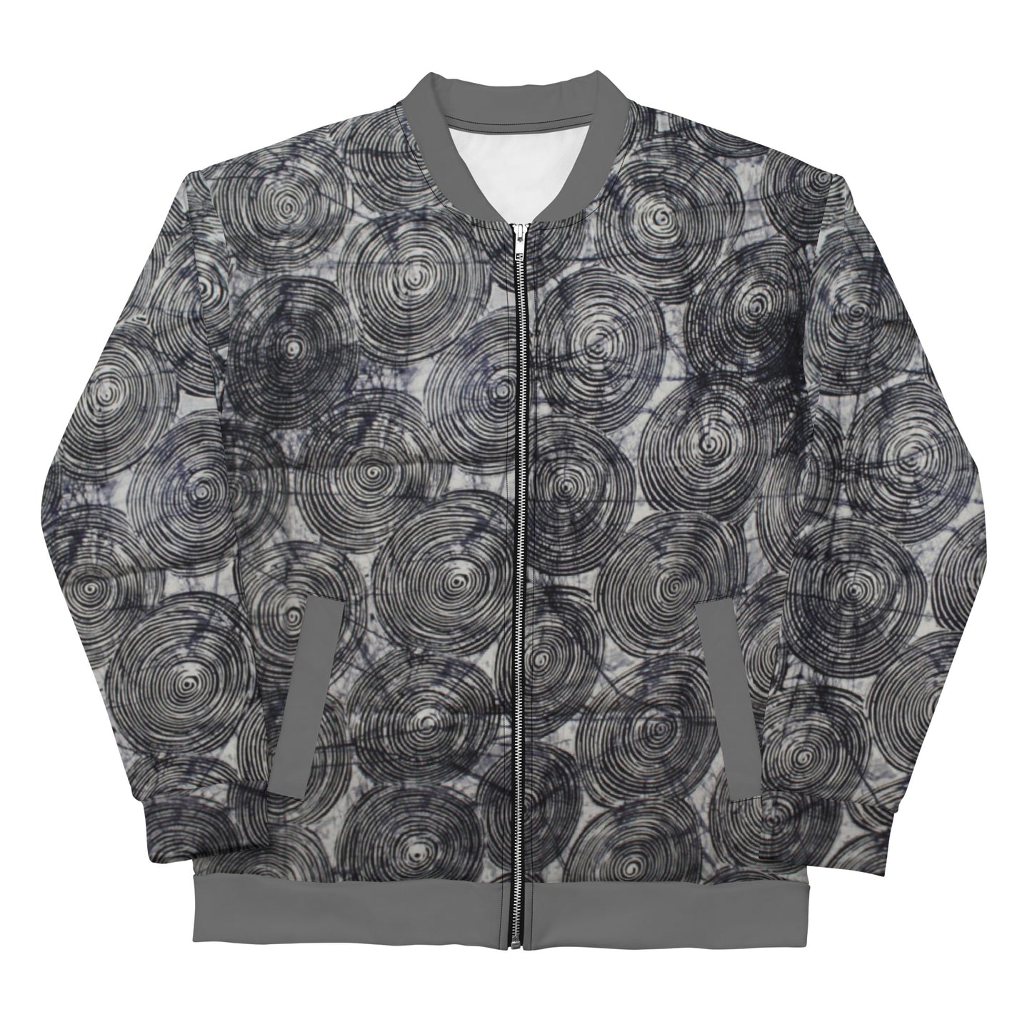 Black Swirls Adire Unisex Bomber Jacket