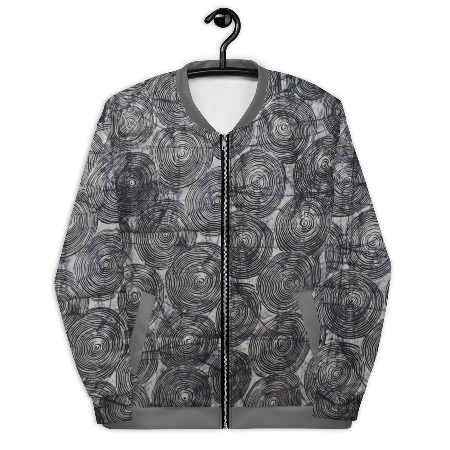 Black Swirls Adire Unisex Bomber Jacket