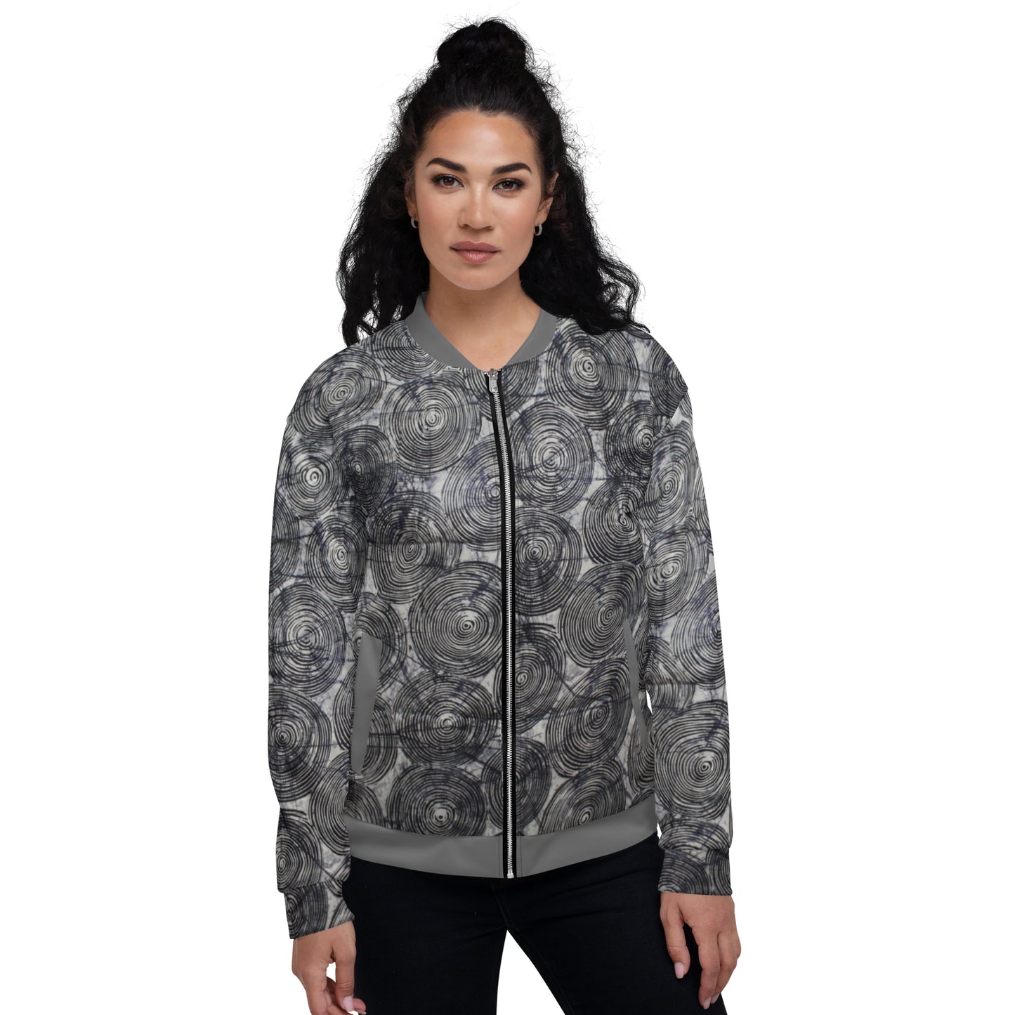 Black Swirls Adire Unisex Bomber Jacket