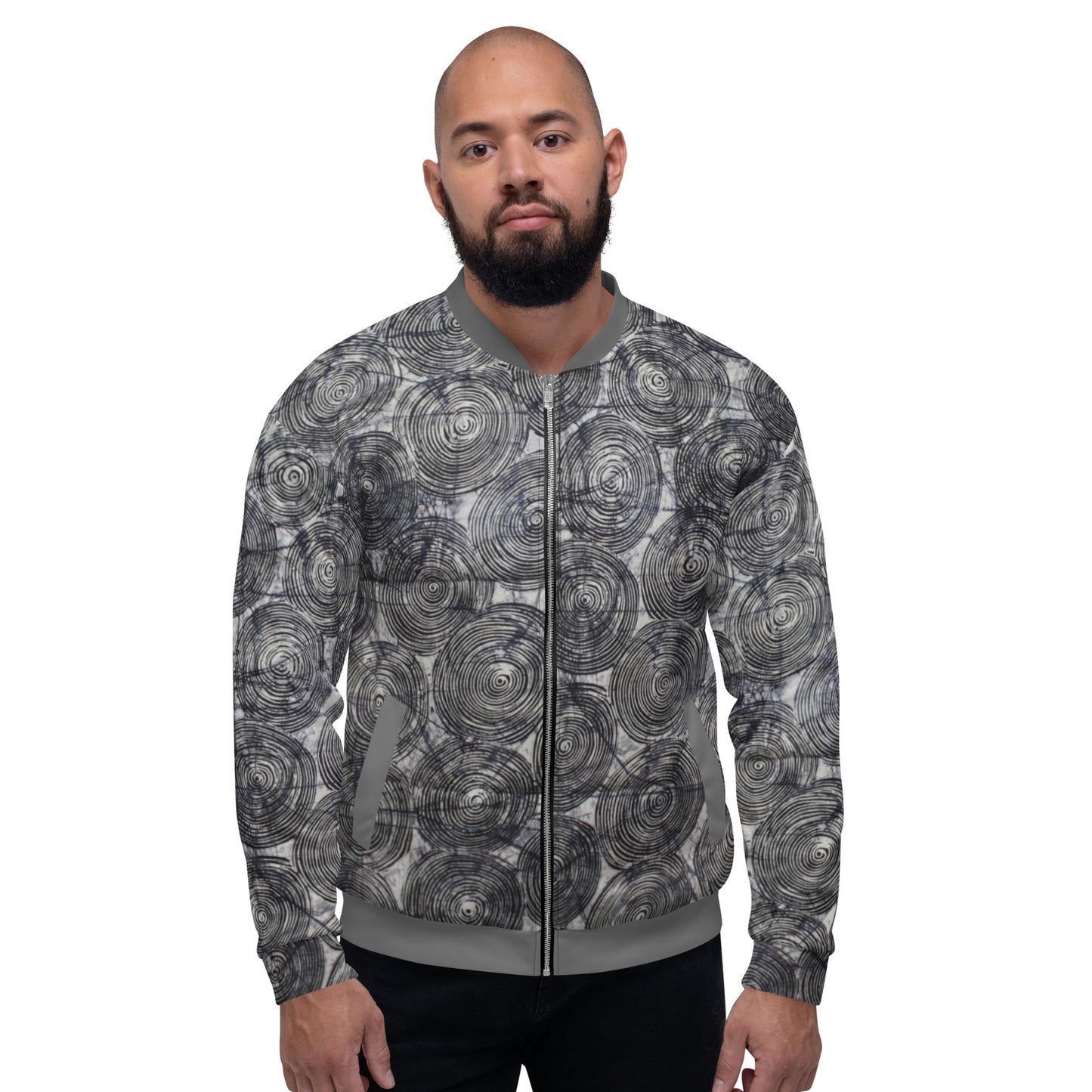 Black Swirls Adire Unisex Bomber Jacket