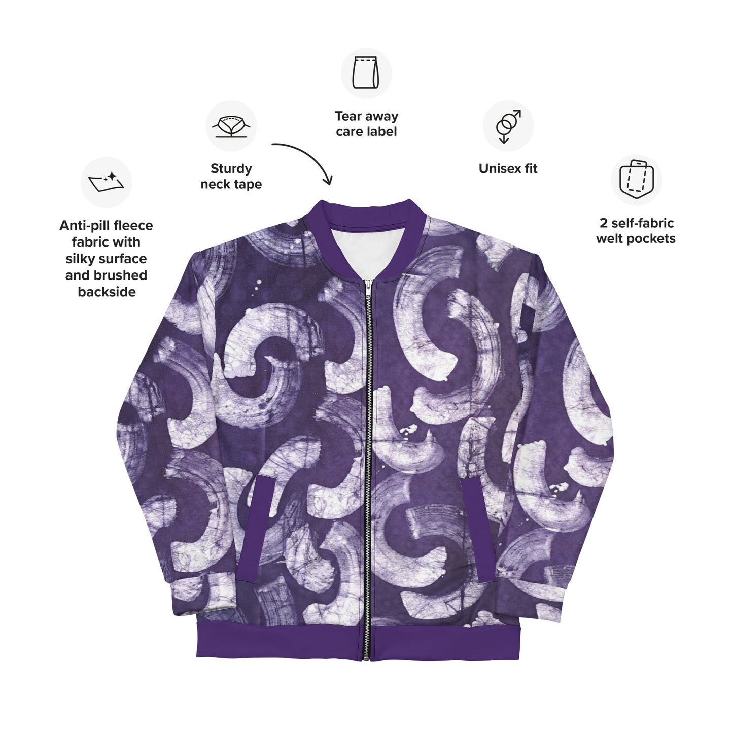 Purple & white Adire Unisex Bomber Jacket