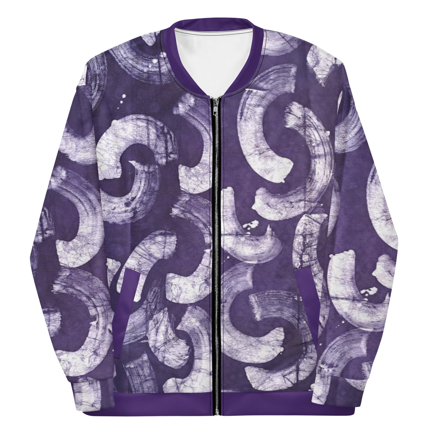 Purple & white Adire Unisex Bomber Jacket