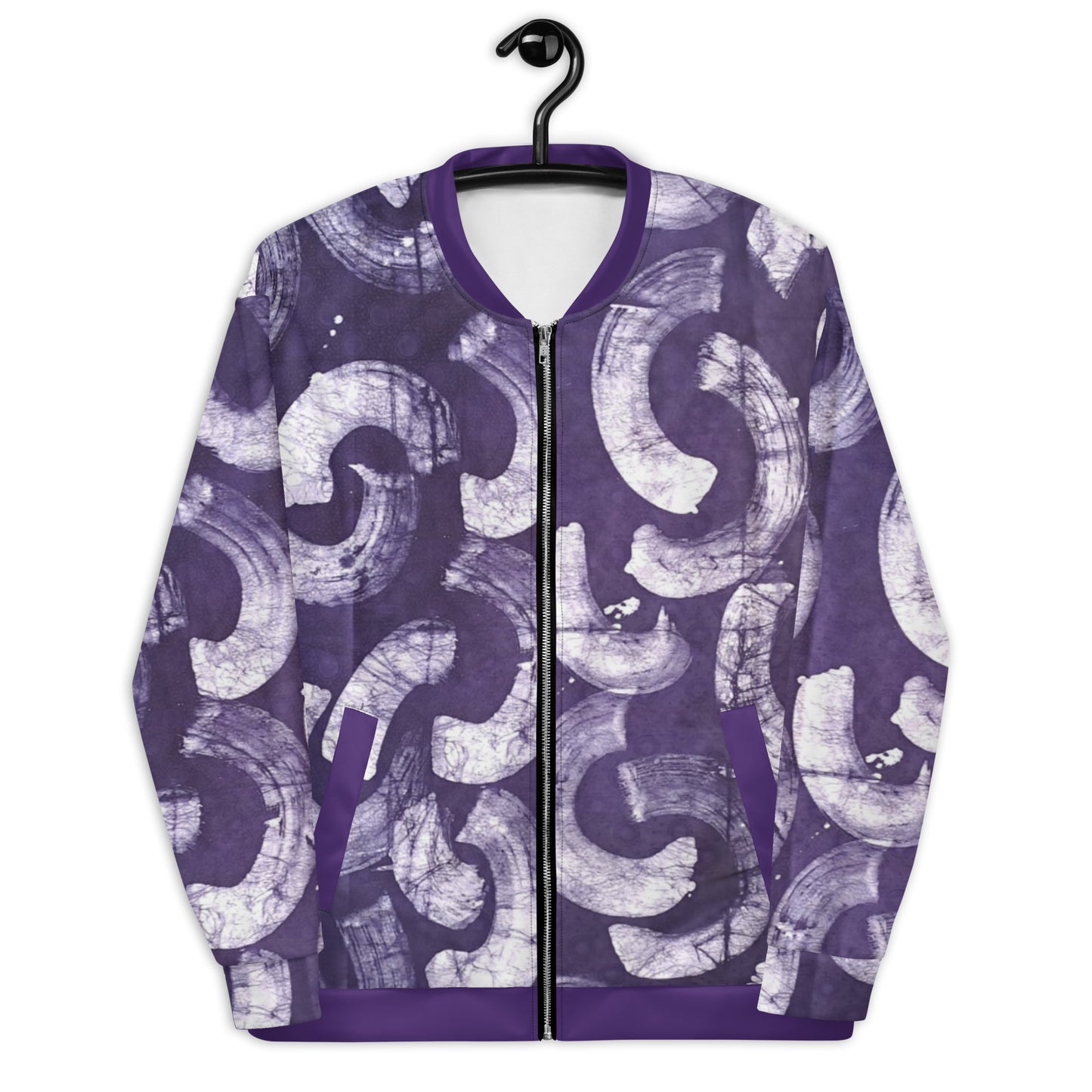 Purple & white Adire Unisex Bomber Jacket