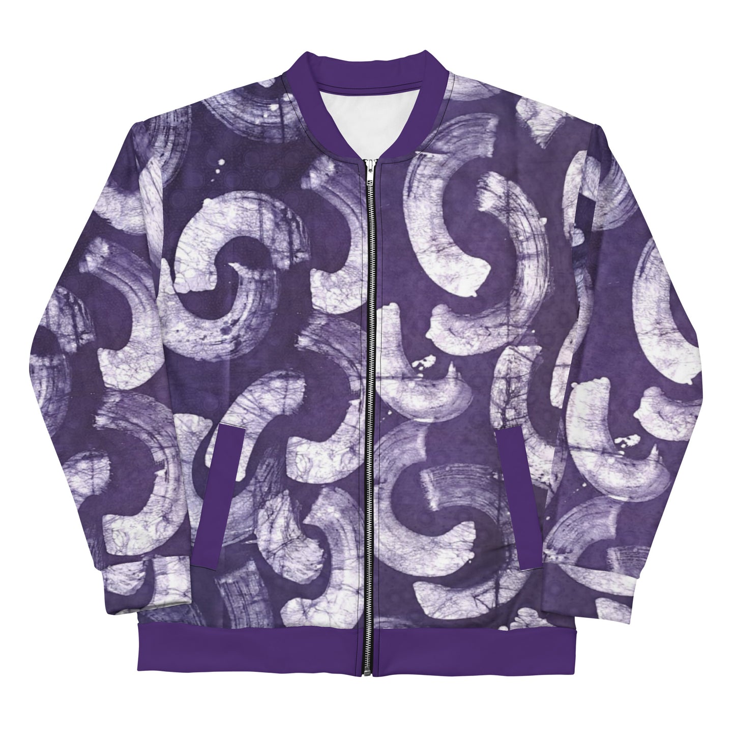 Purple & white Adire Unisex Bomber Jacket