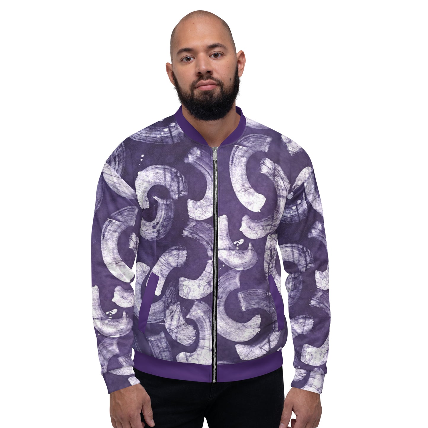 Purple & white Adire Unisex Bomber Jacket