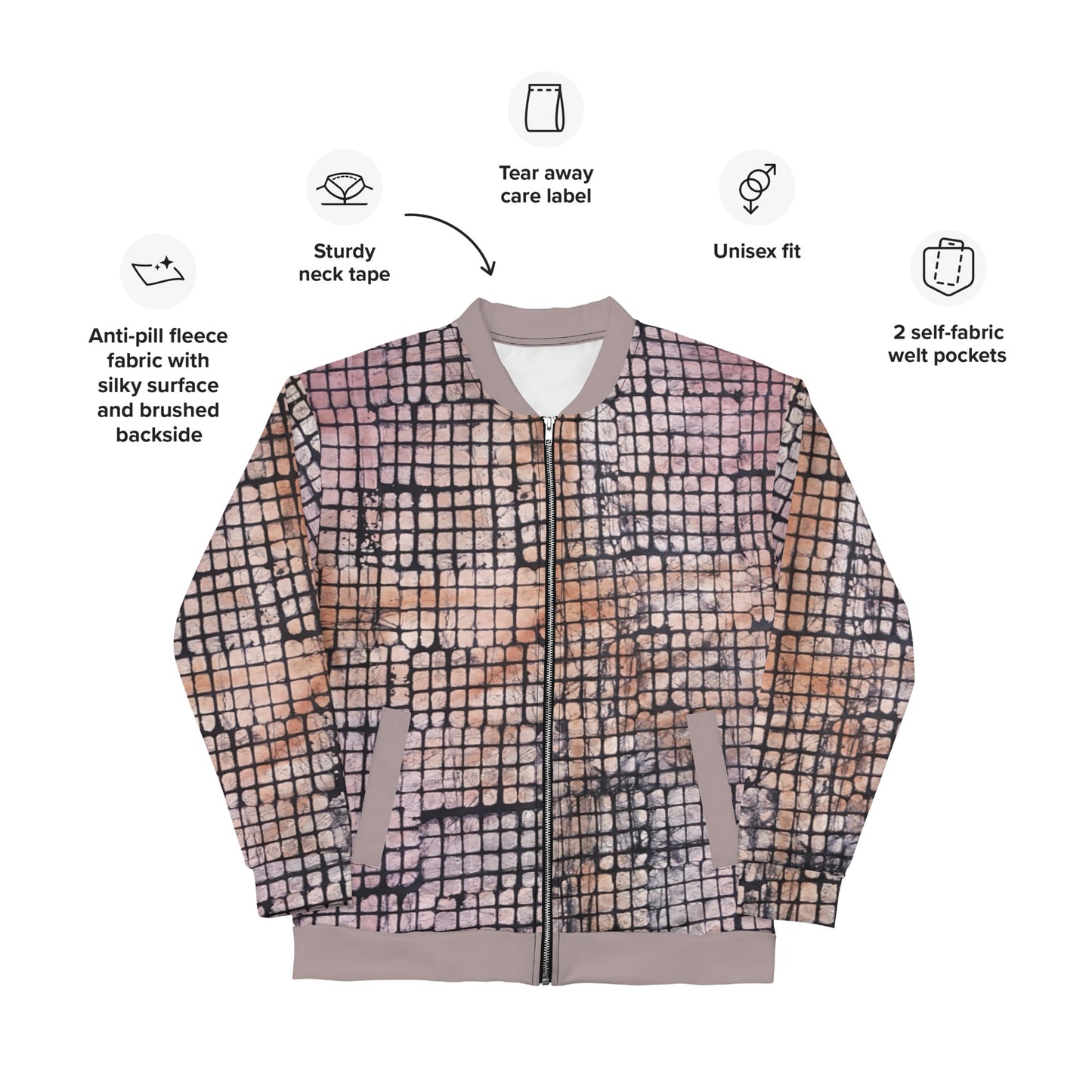 Pink Checked Adire Unisex Bomber Jacket