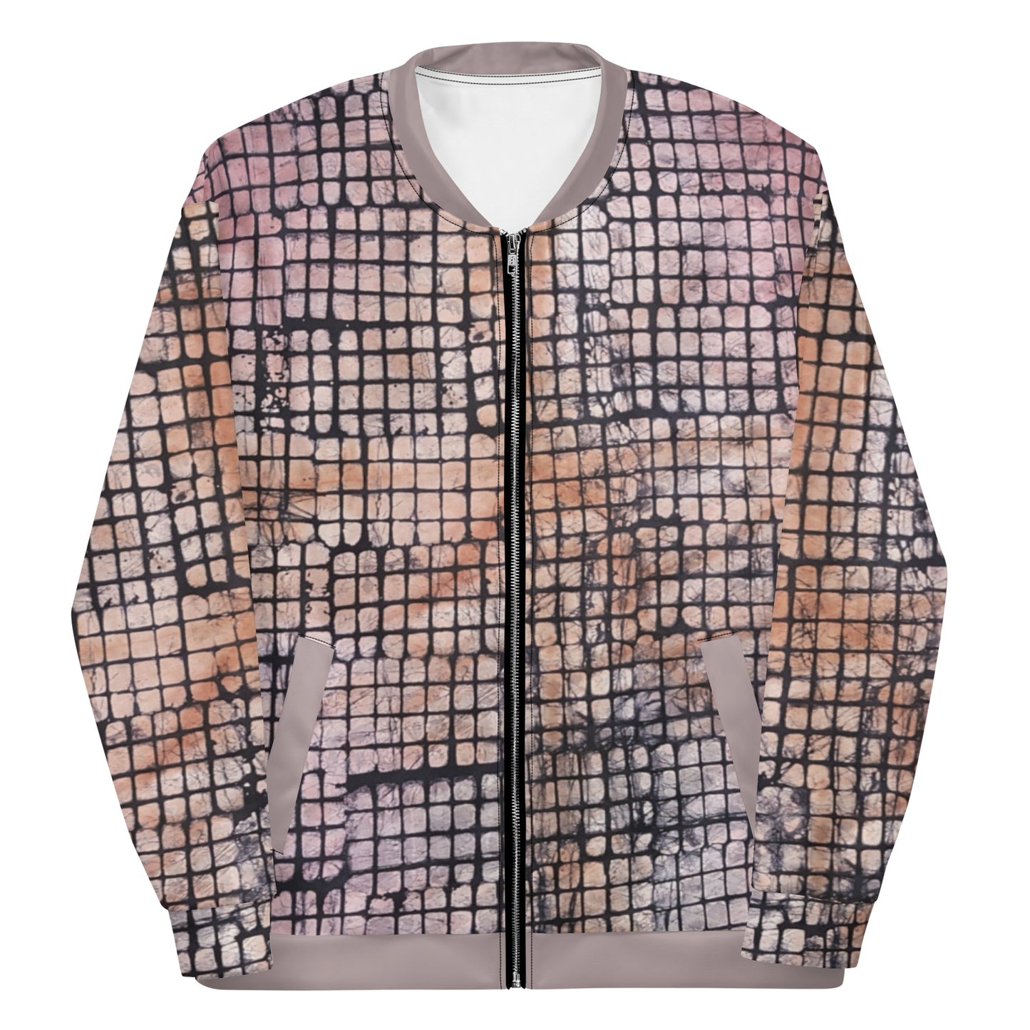 Pink Checked Adire Unisex Bomber Jacket