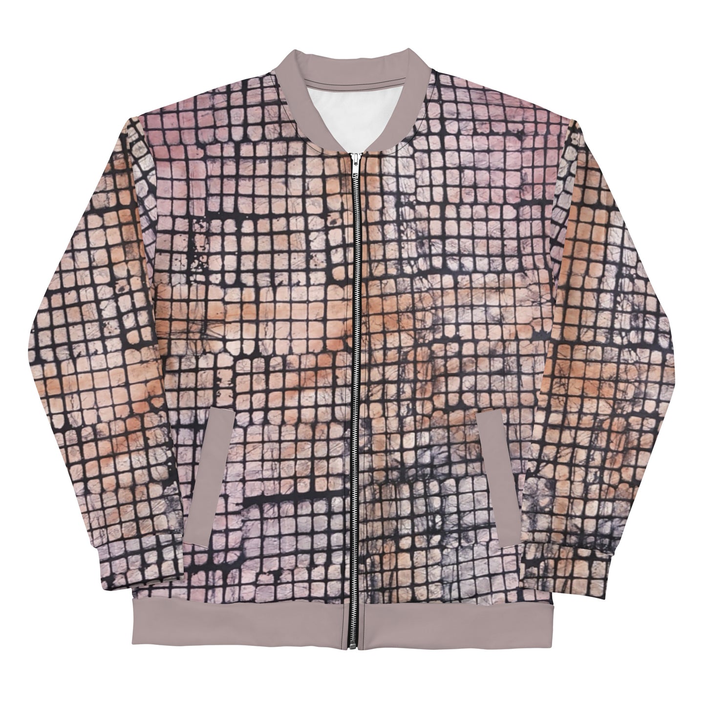 Pink Checked Adire Unisex Bomber Jacket