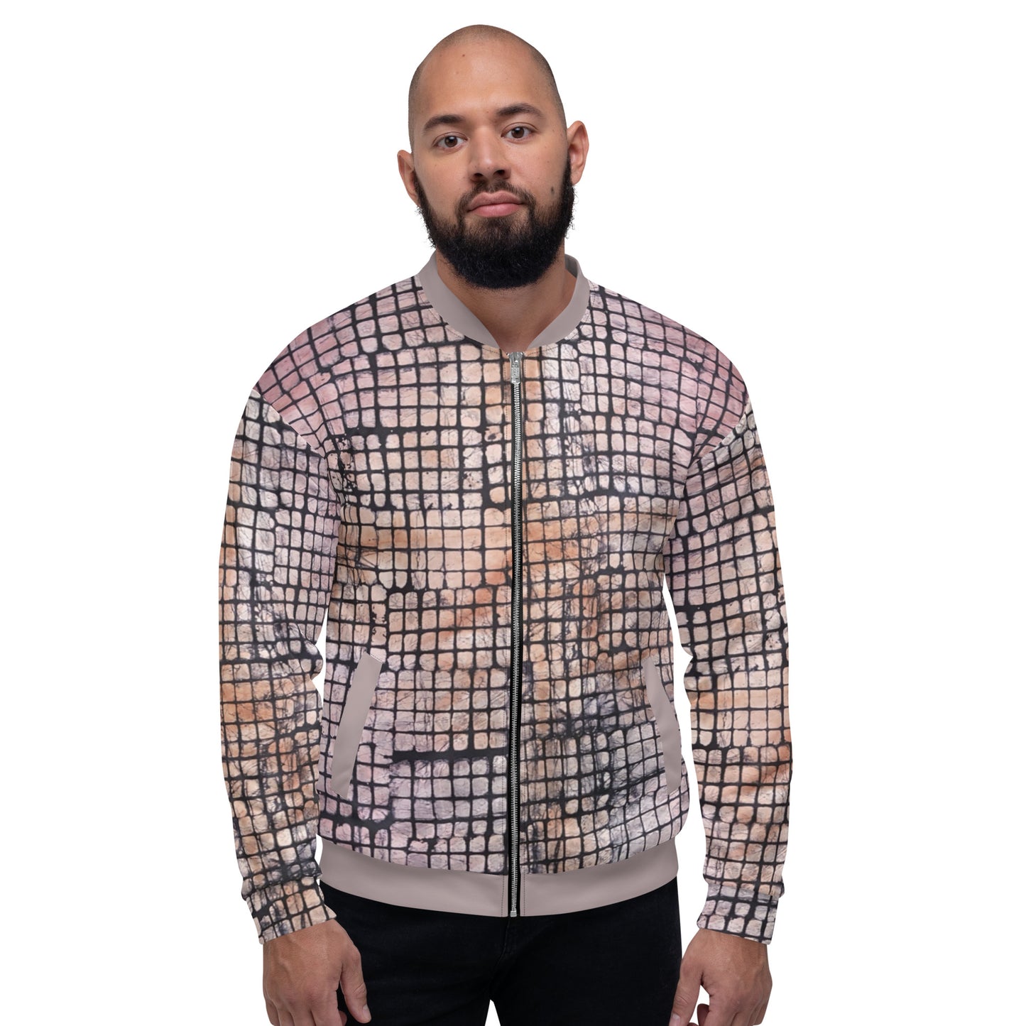 Pink Checked Adire Unisex Bomber Jacket