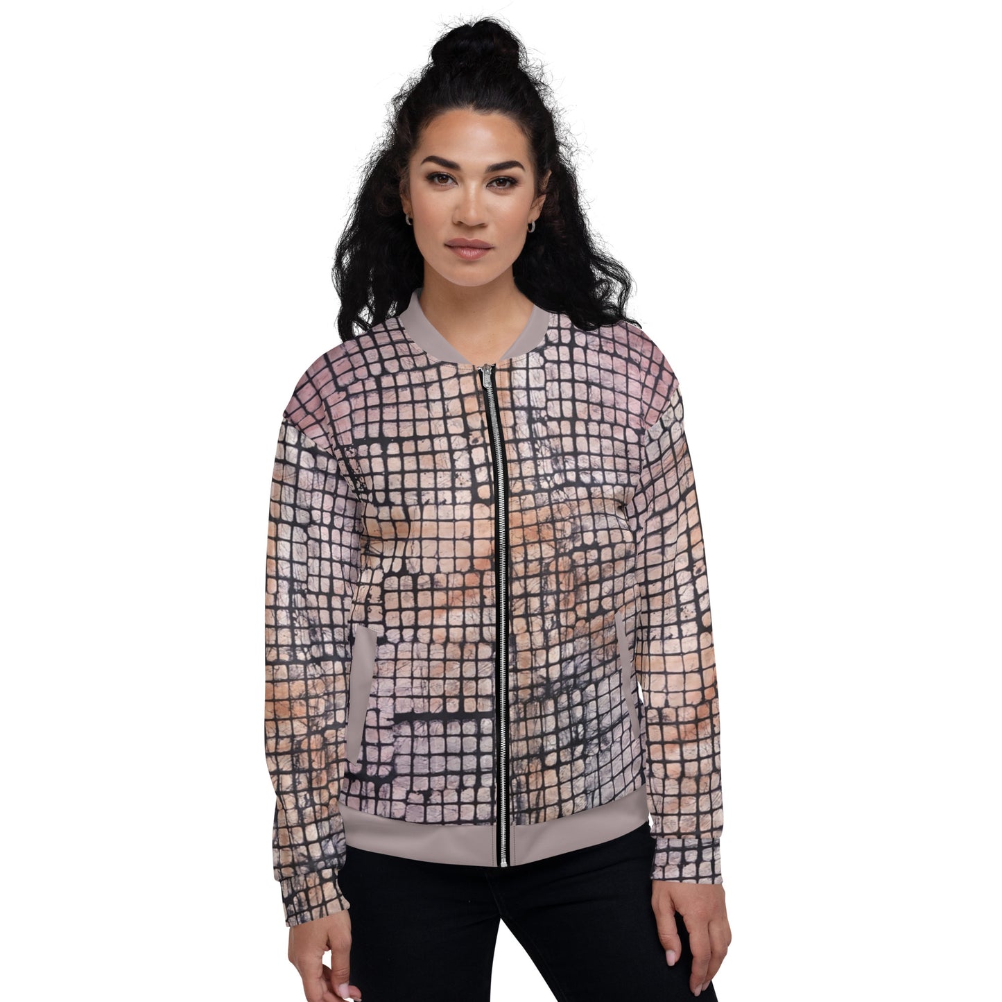 Pink Checked Adire Unisex Bomber Jacket