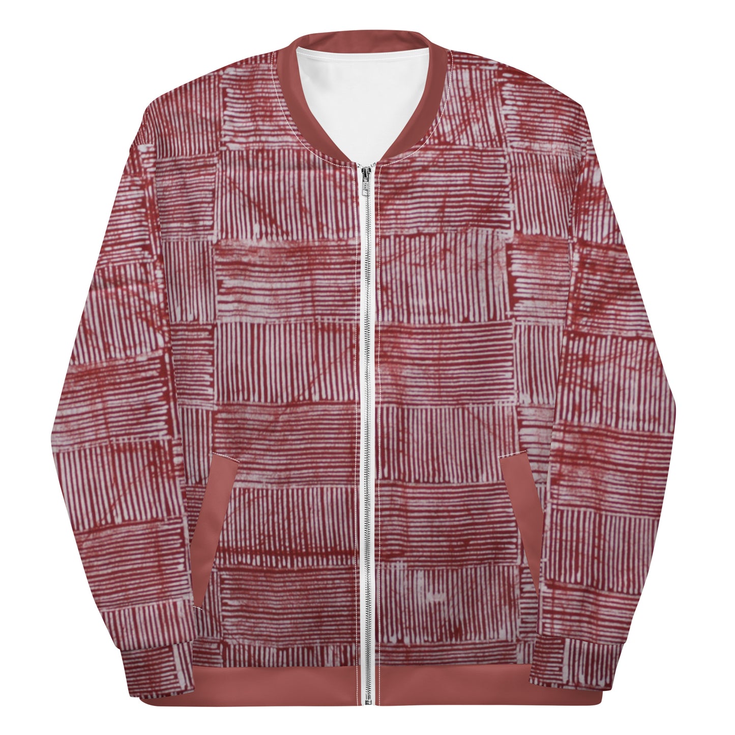 Red & White Stripes Adire Unisex Bomber Jacket