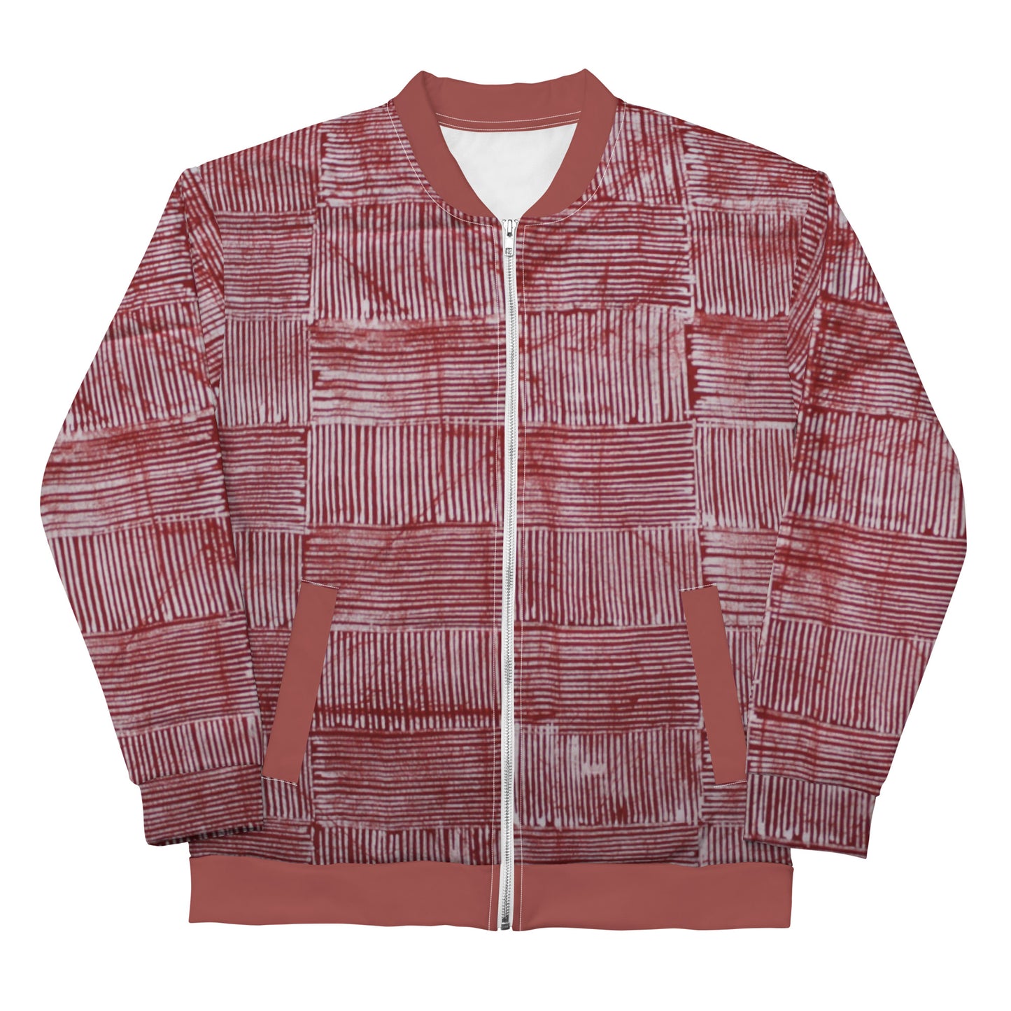 Red & White Stripes Adire Unisex Bomber Jacket