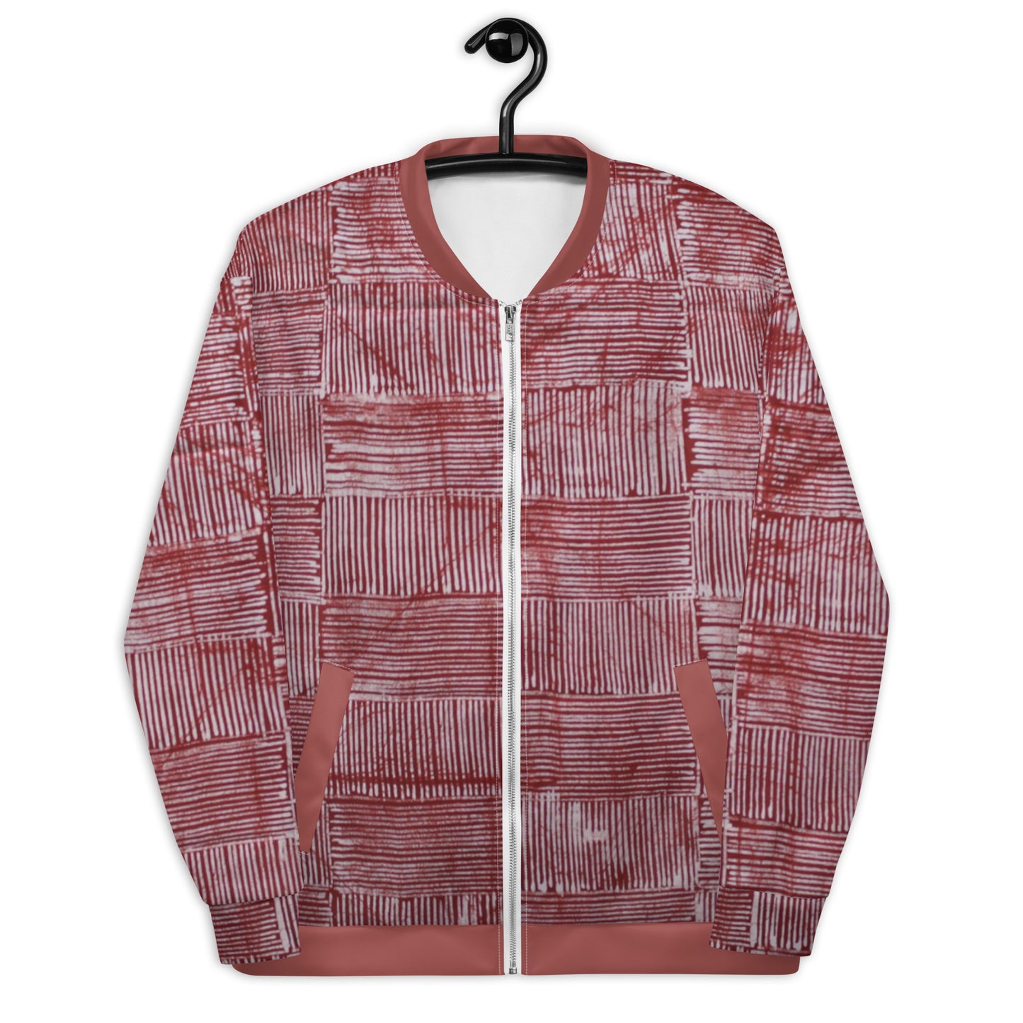 Red & White Stripes Adire Unisex Bomber Jacket