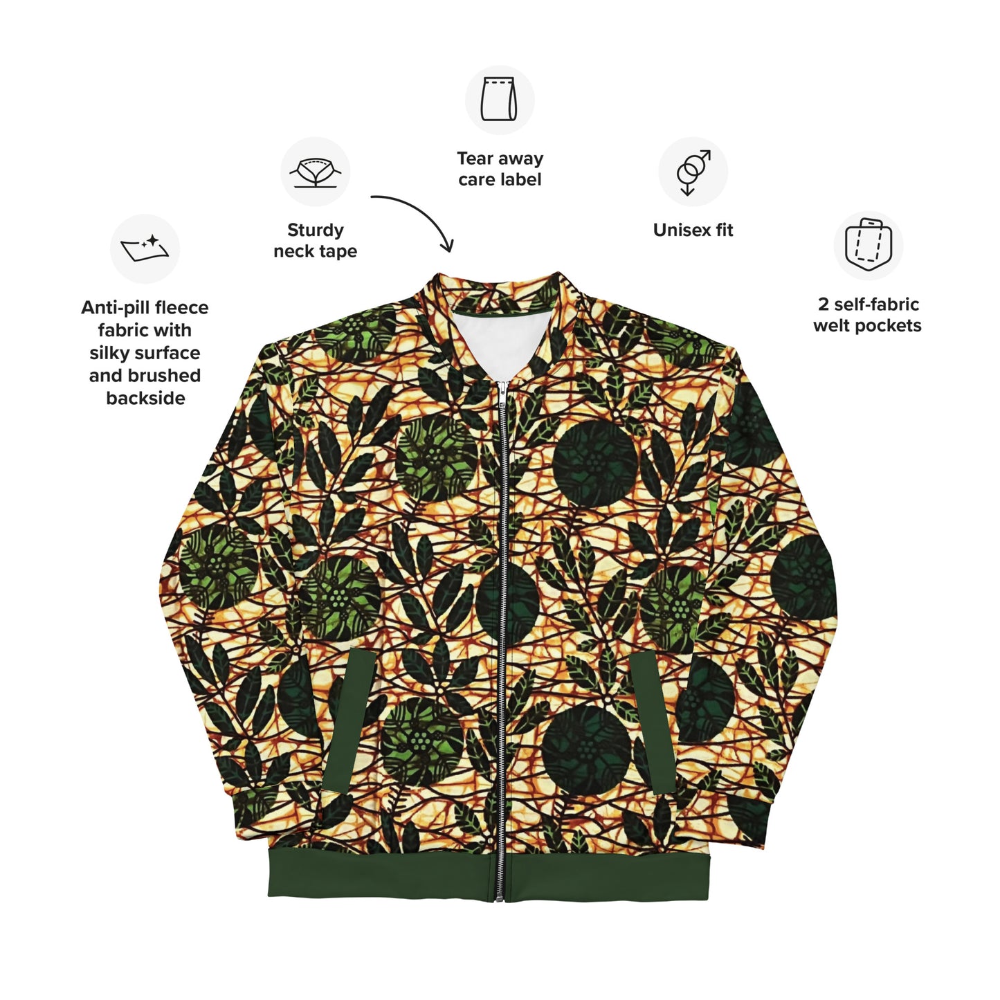 Green Leaf Wine Ankara Unisex Bomber Jacket