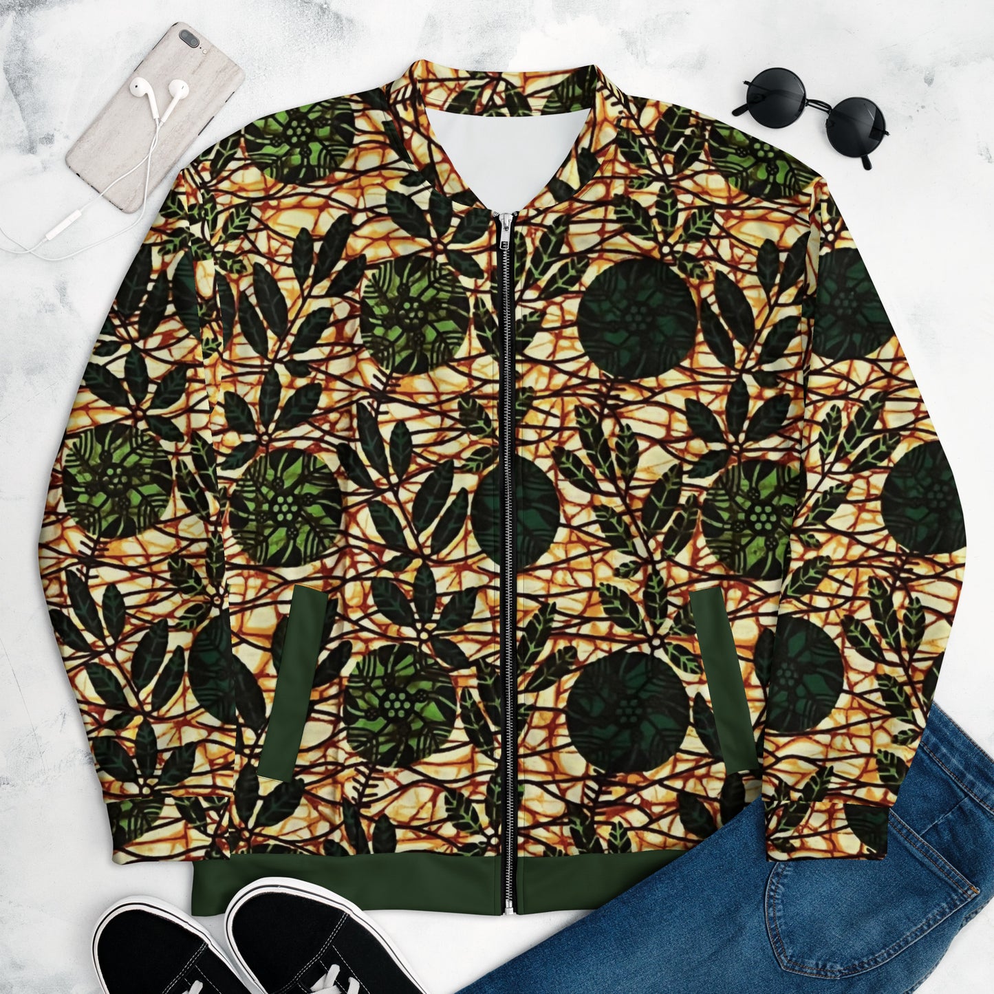 Green Leaf Wine Ankara Unisex Bomber Jacket