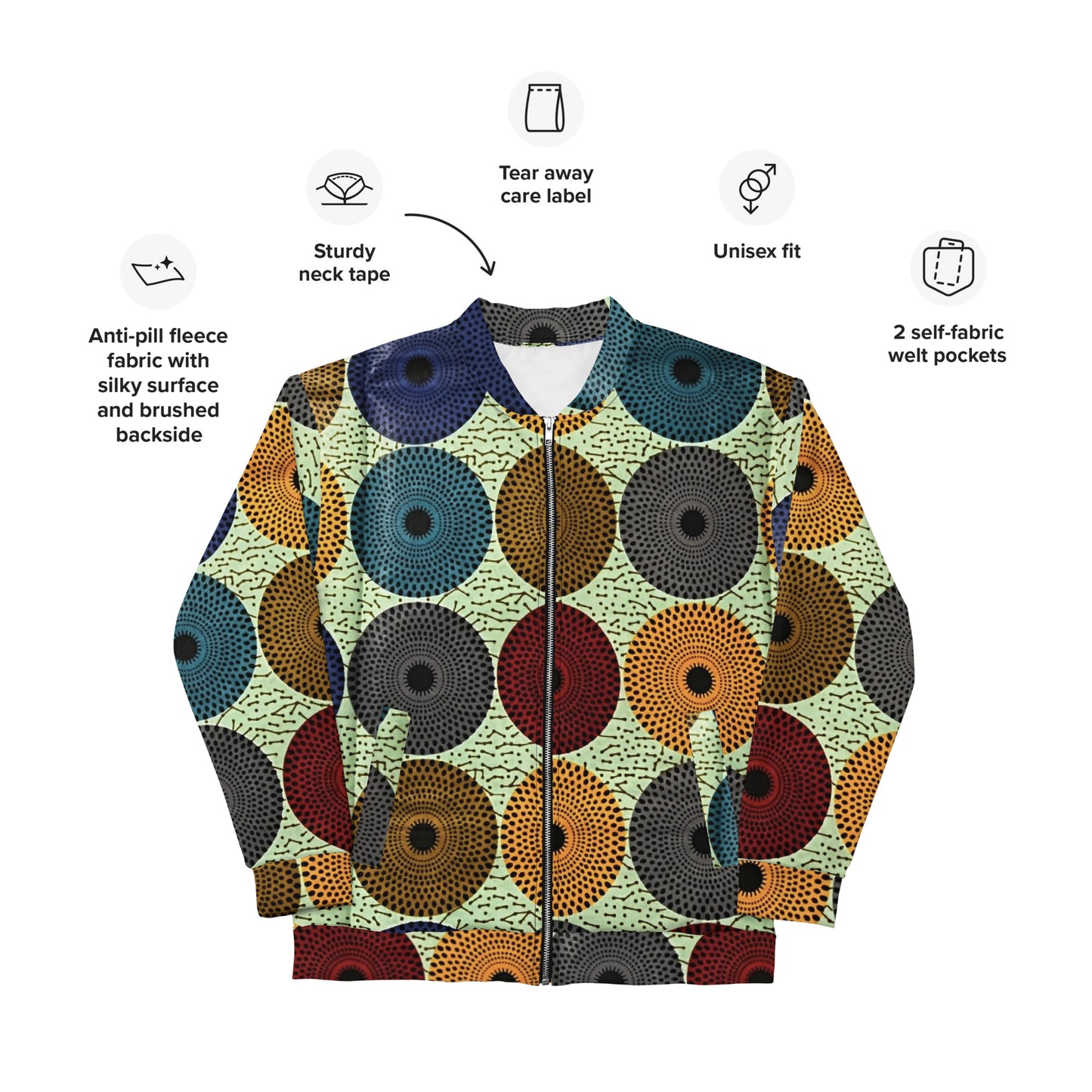 Multicolour Mandela Print Ankara Unisex Bomber Jacket