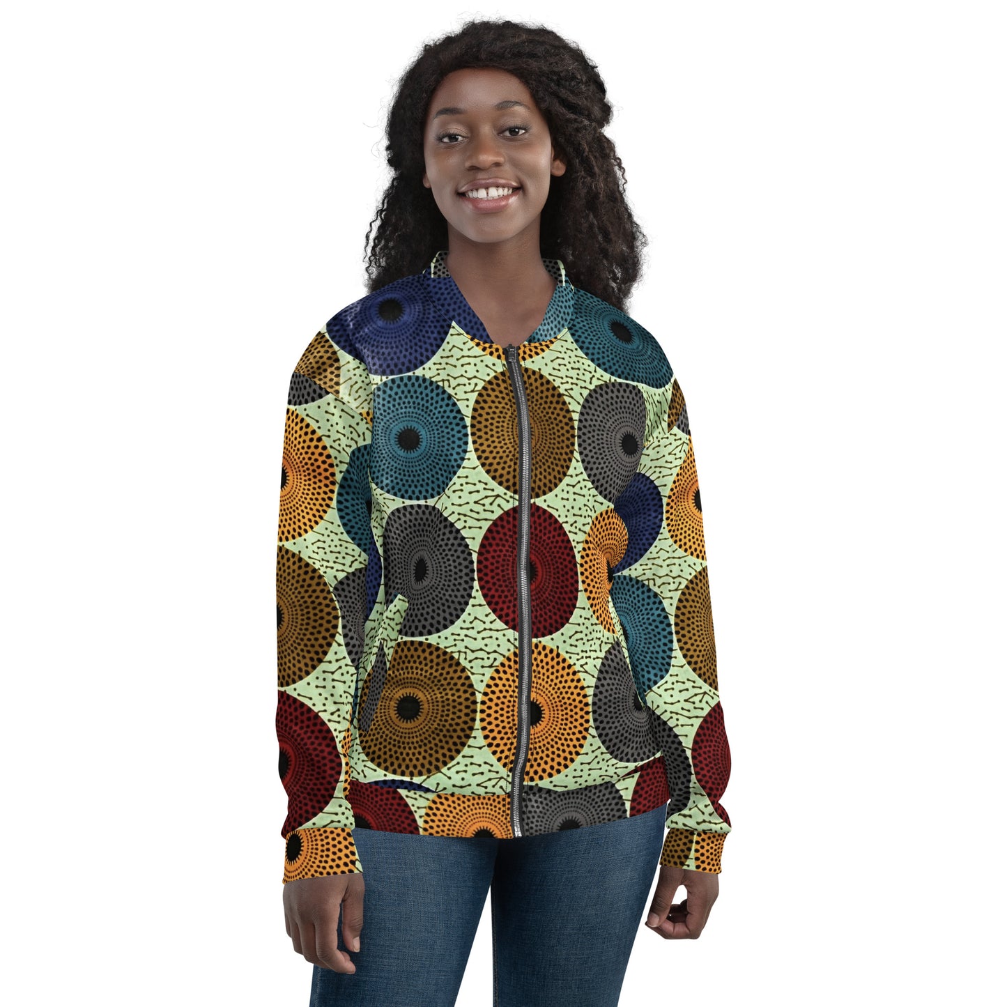 Multicolour Mandela Print Ankara Unisex Bomber Jacket