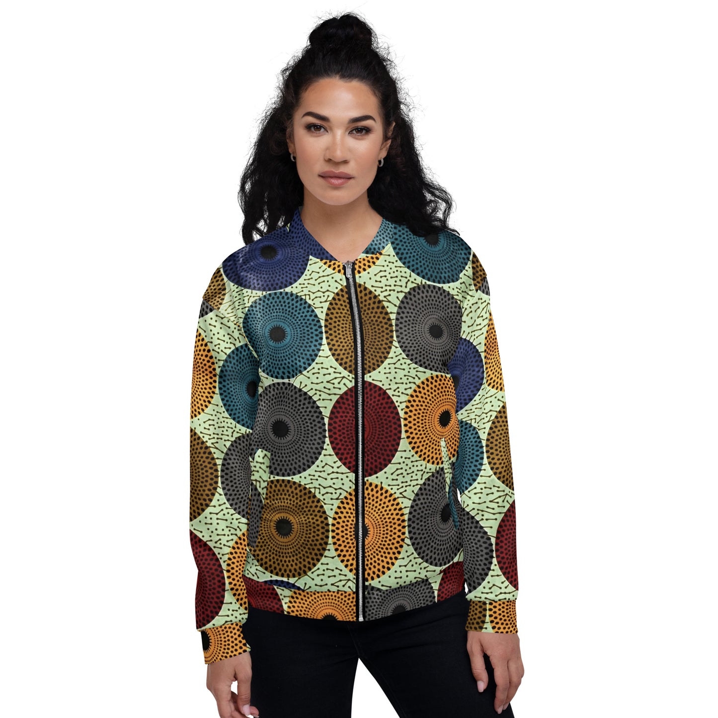 Multicolour Mandela Print Ankara Unisex Bomber Jacket