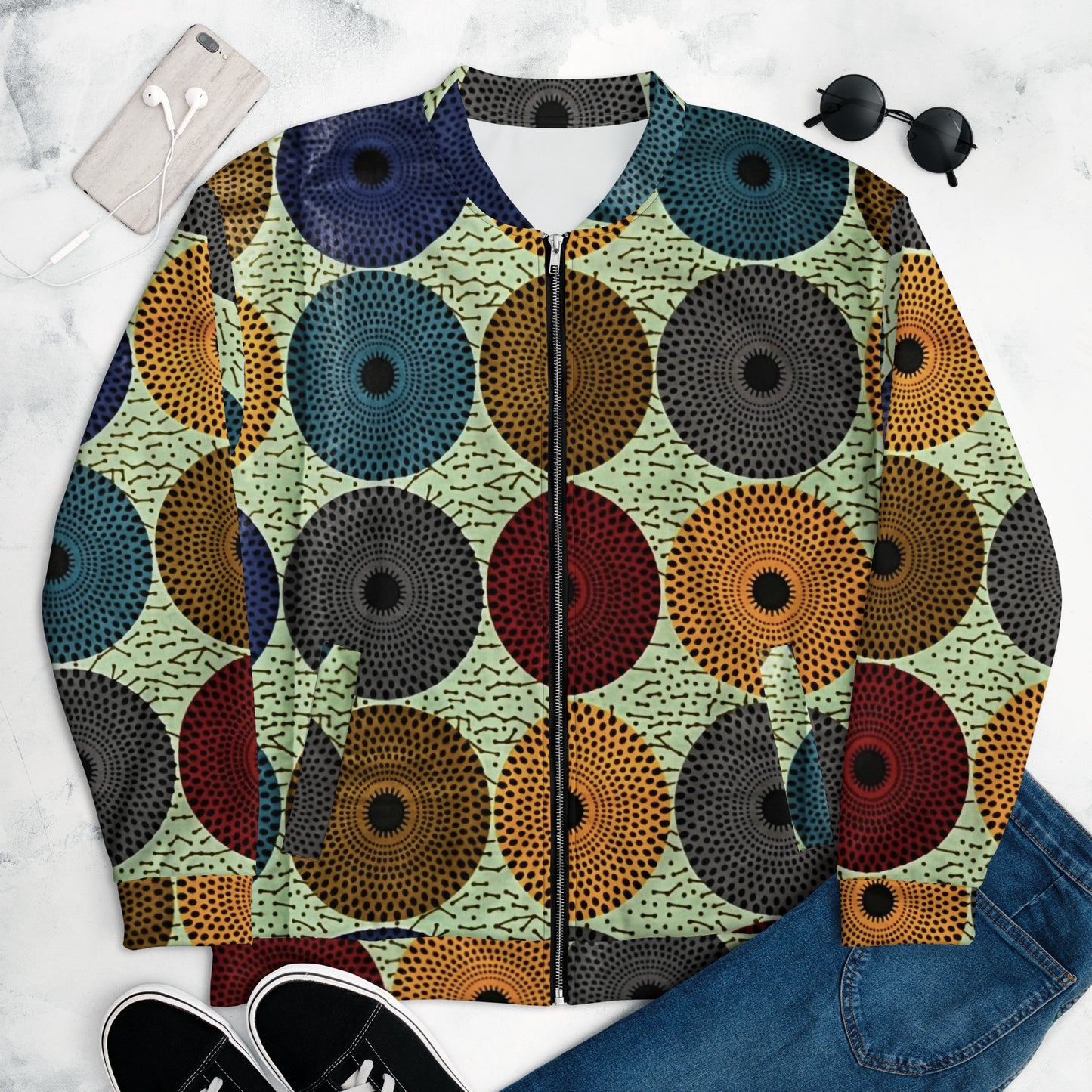 Multicolour Mandela Print Ankara Unisex Bomber Jacket