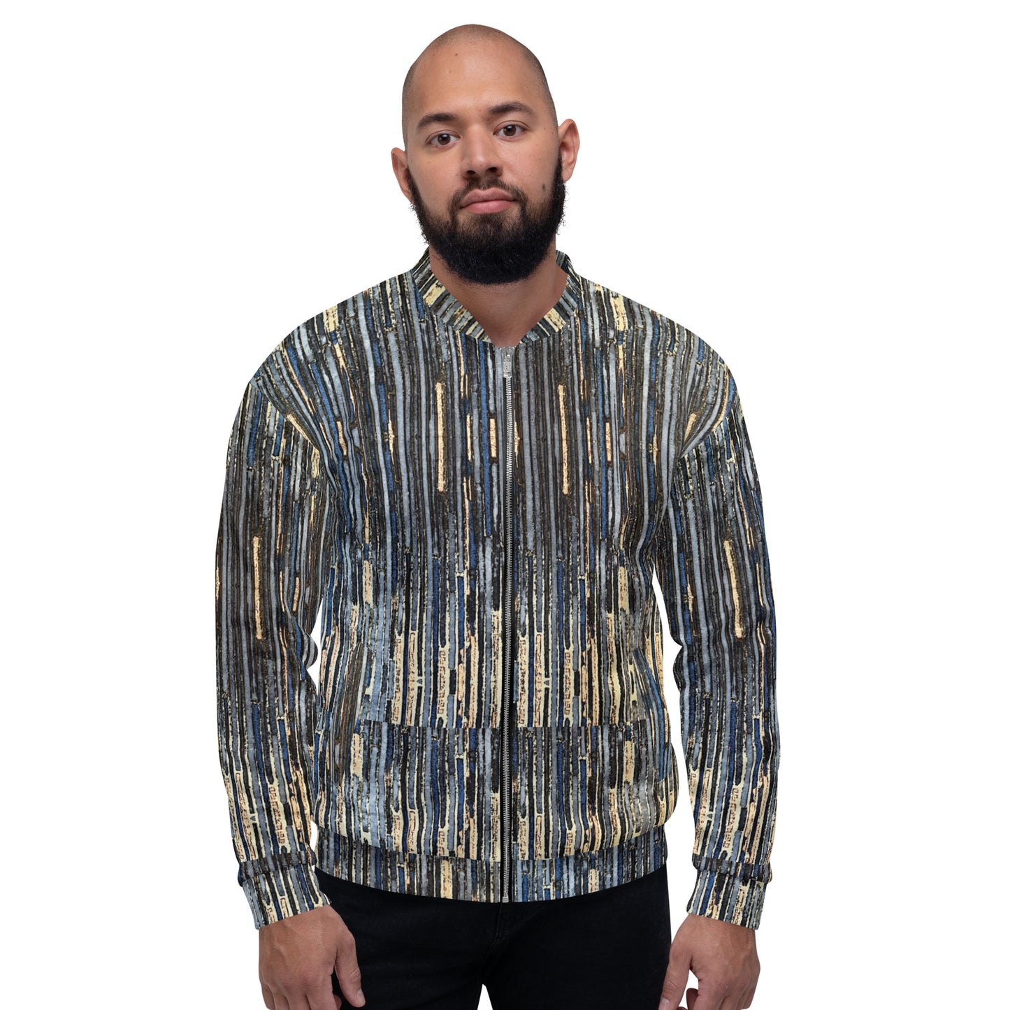 Blue Peach Stripes Ankara Unisex Bomber Jacket