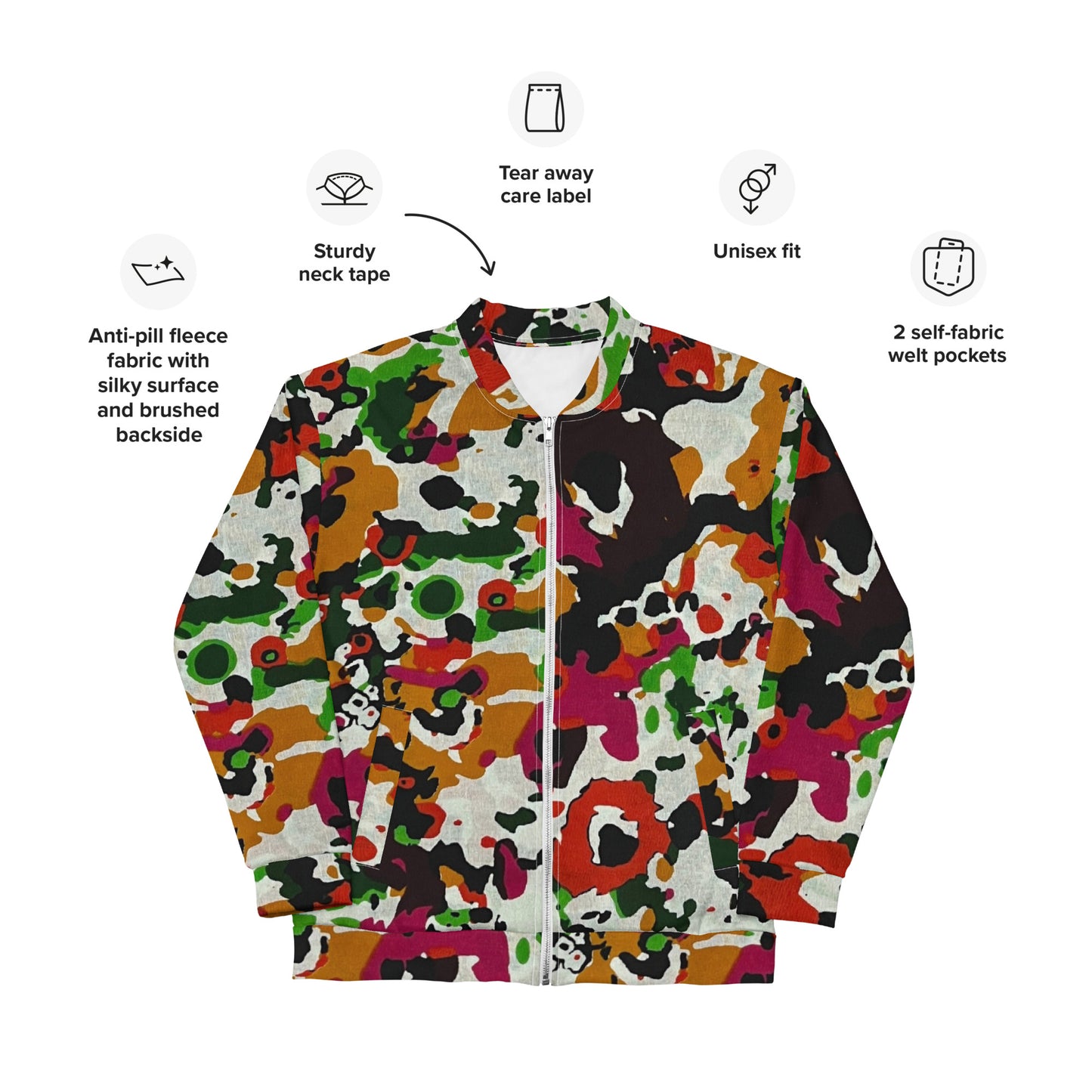 Multicolour Paint Ankara Unisex Bomber Jacket