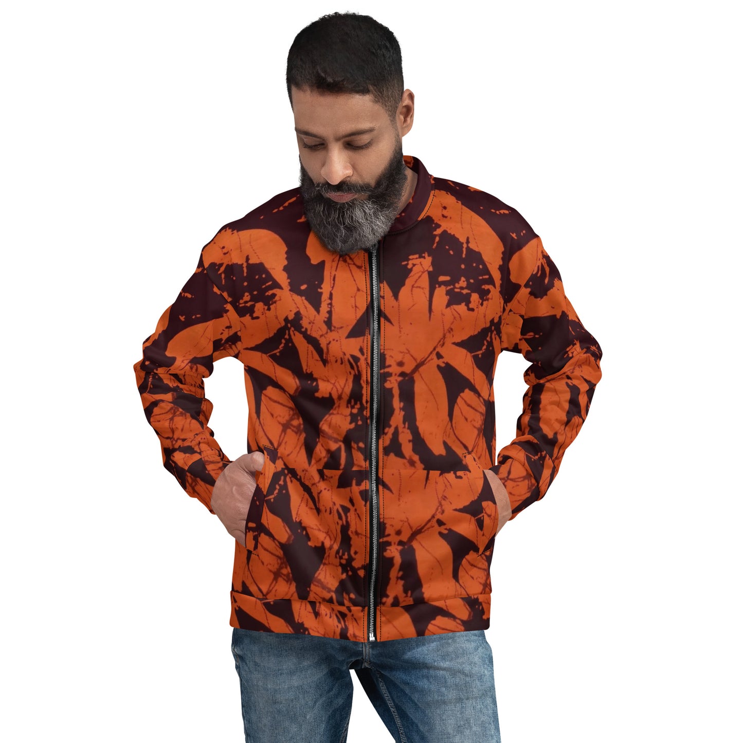 Orange Adire Unisex Bomber Jacket