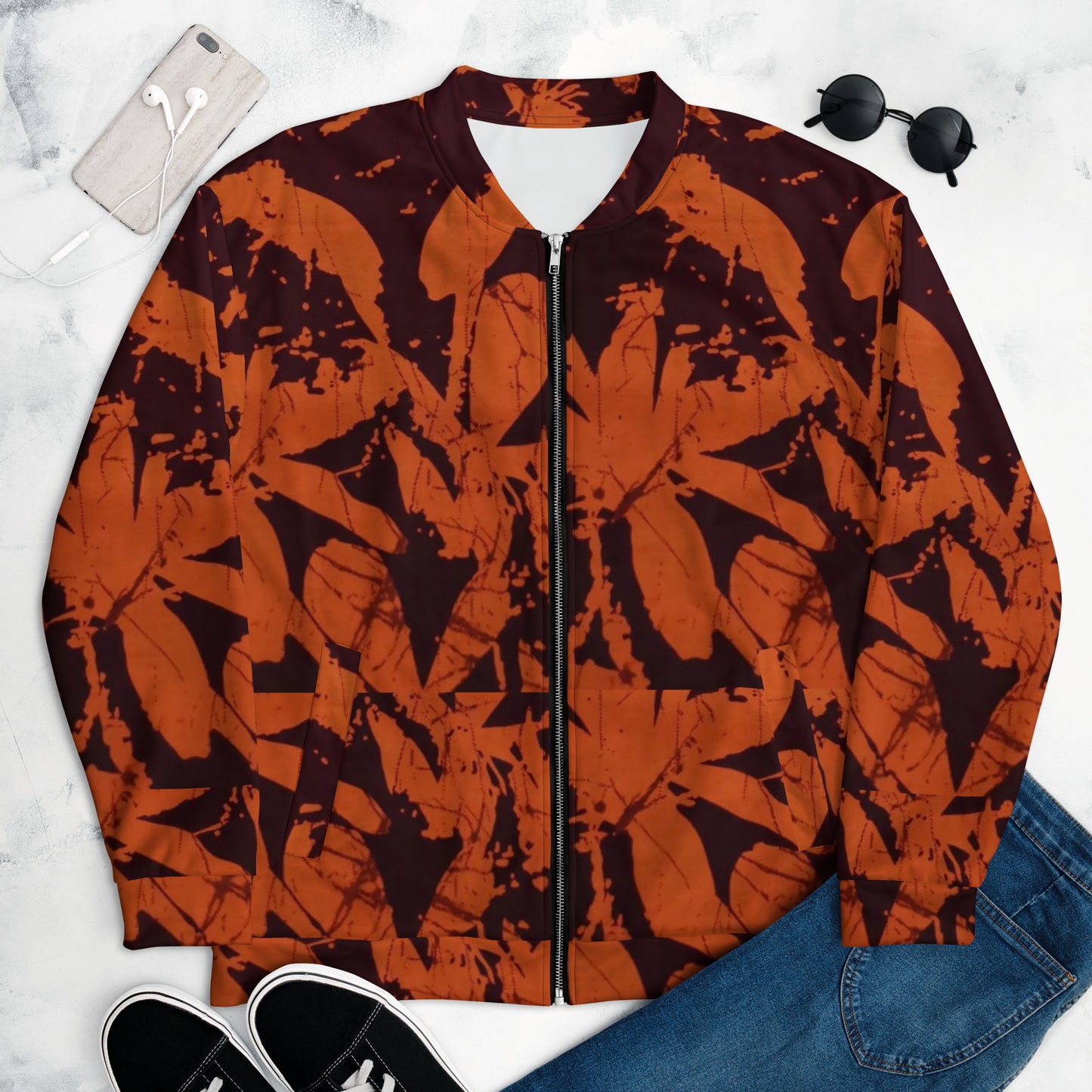 Orange Adire Unisex Bomber Jacket