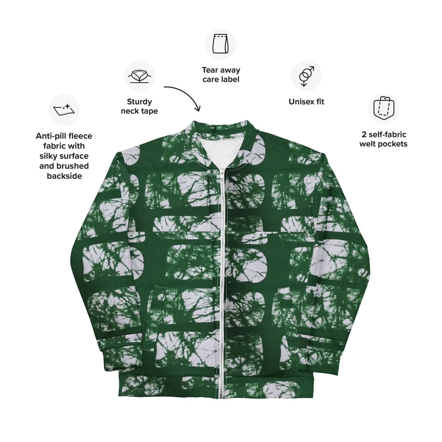 Green Adire Unisex Bomber Jacket