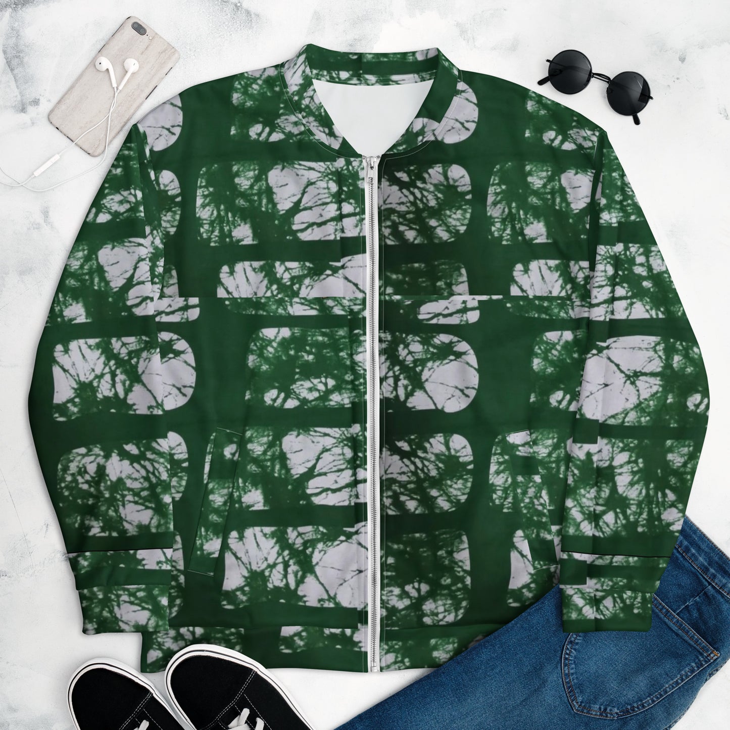 Green Adire Unisex Bomber Jacket