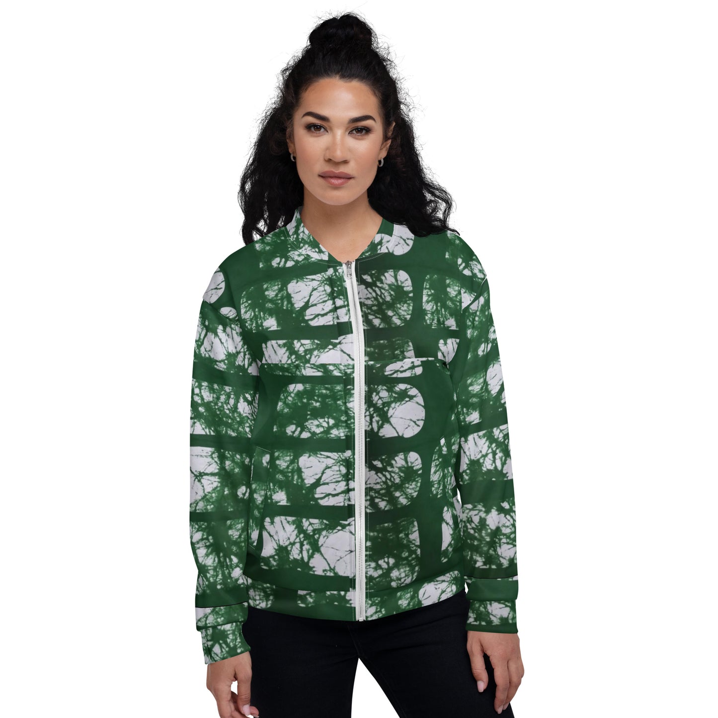 Green Adire Unisex Bomber Jacket