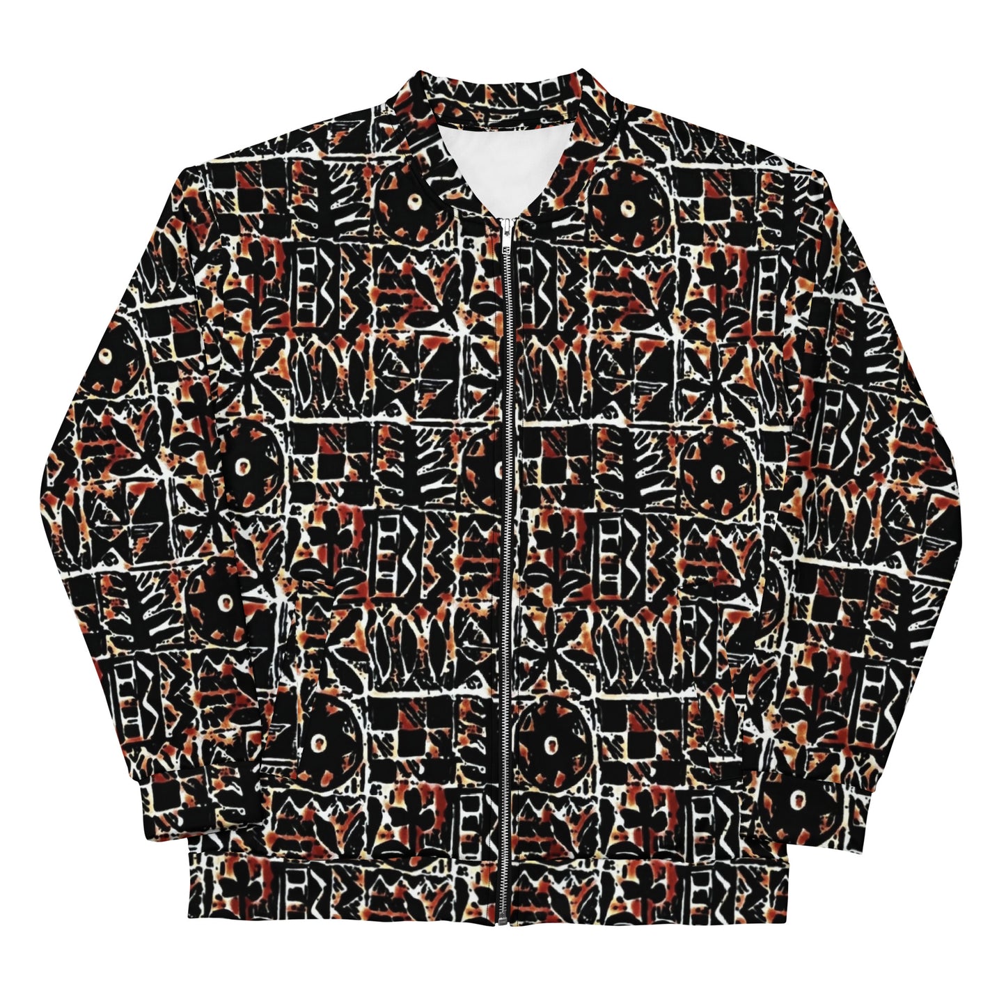 Red Black Abstract Adire Unisex Bomber Jacket