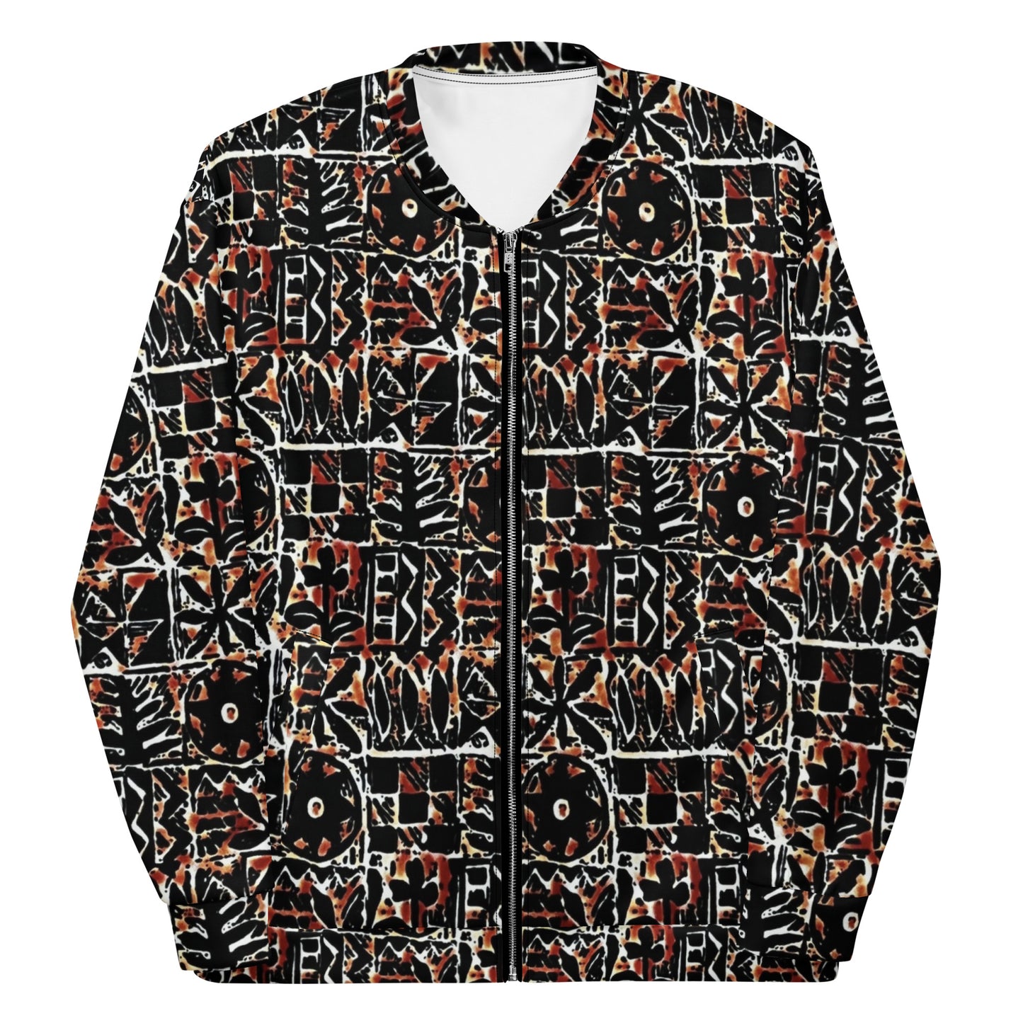 Red Black Abstract Adire Unisex Bomber Jacket