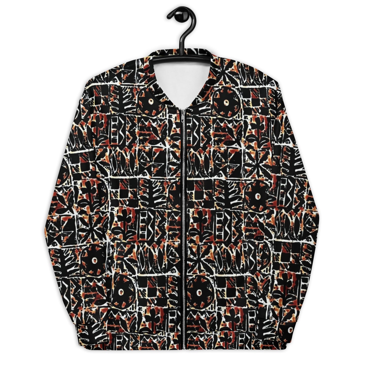 Red Black Abstract Adire Unisex Bomber Jacket