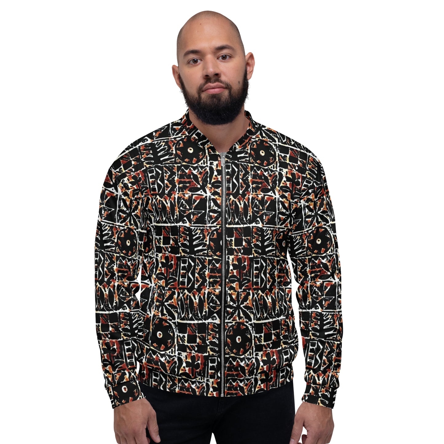 Red Black Abstract Adire Unisex Bomber Jacket