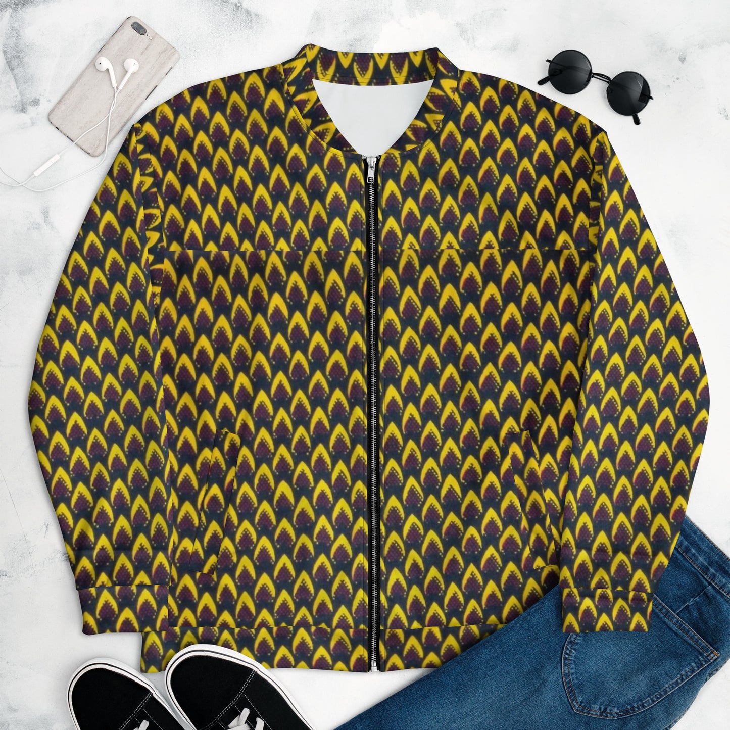 Yellow Flame Ankara Unisex Bomber Jacket