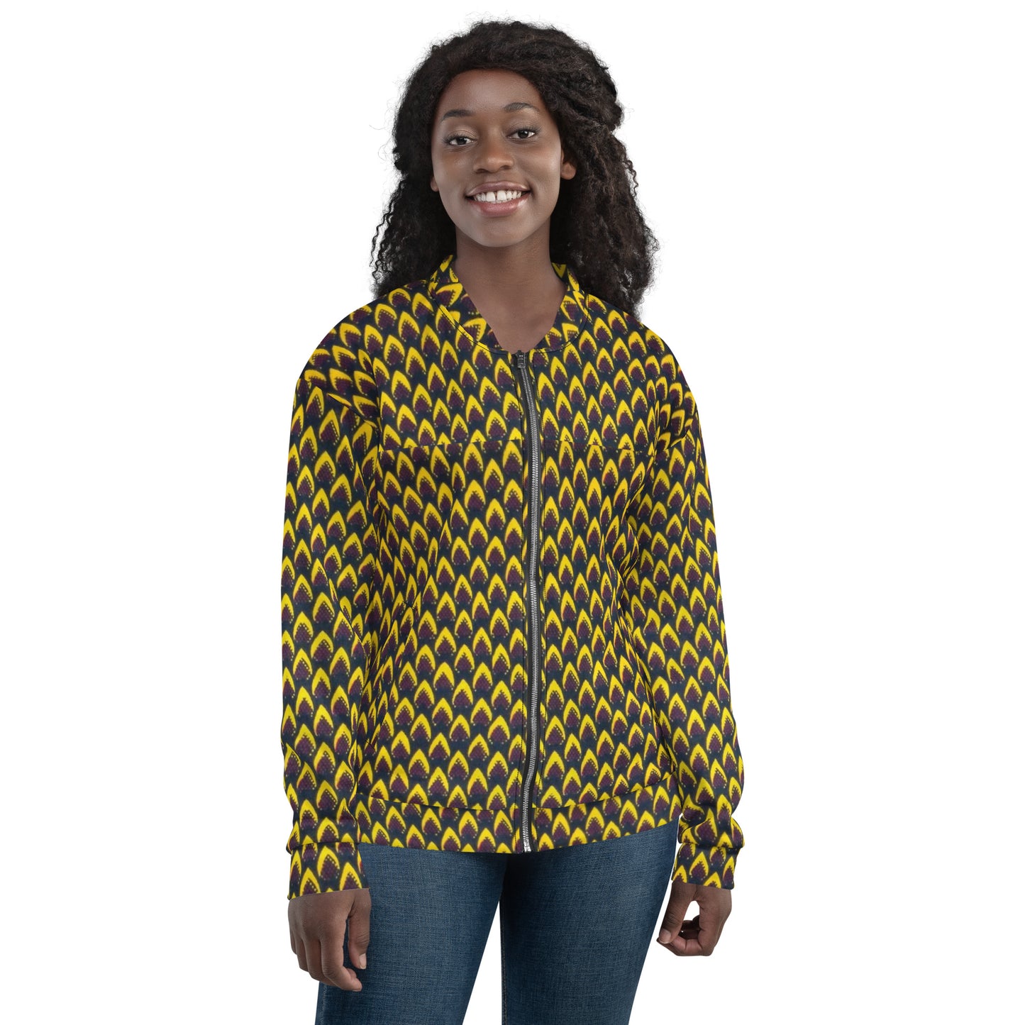 Yellow Flame Ankara Unisex Bomber Jacket