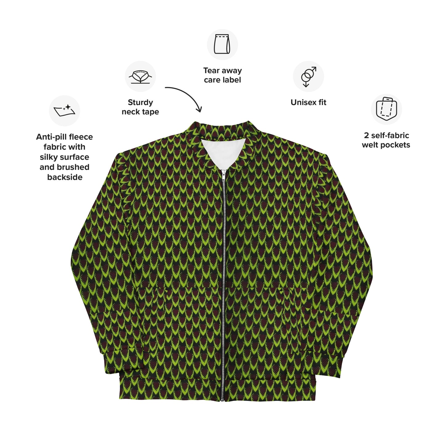 Green Flame Ankara Unisex Bomber Jacket