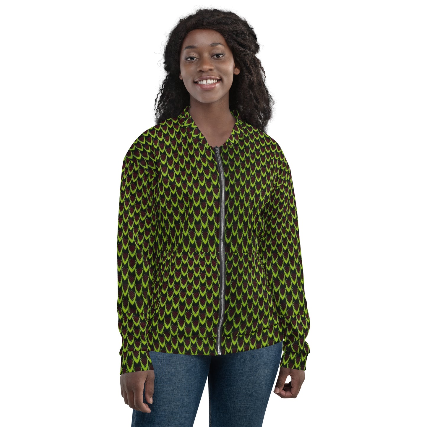 Green Flame Ankara Unisex Bomber Jacket