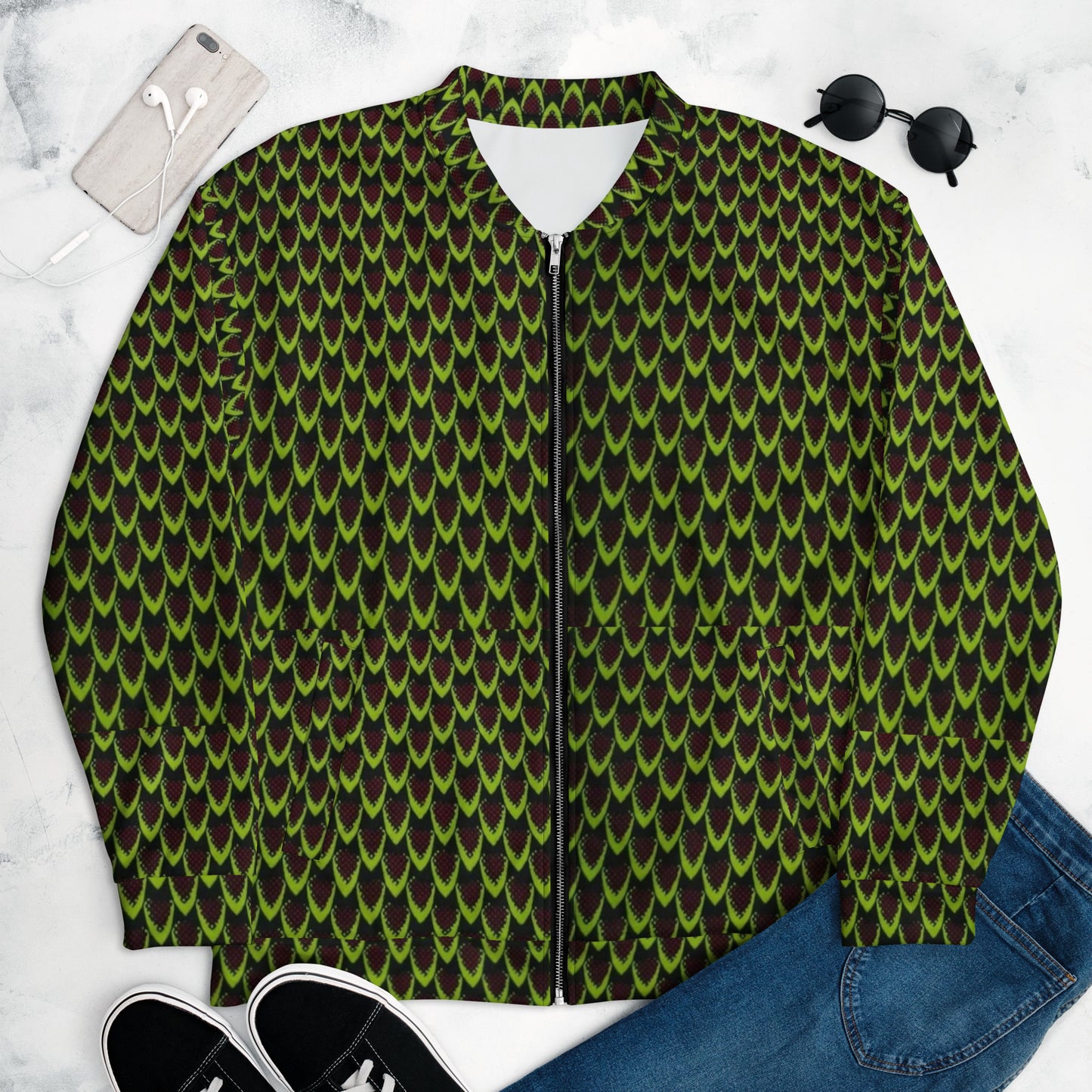 Green Flame Ankara Unisex Bomber Jacket