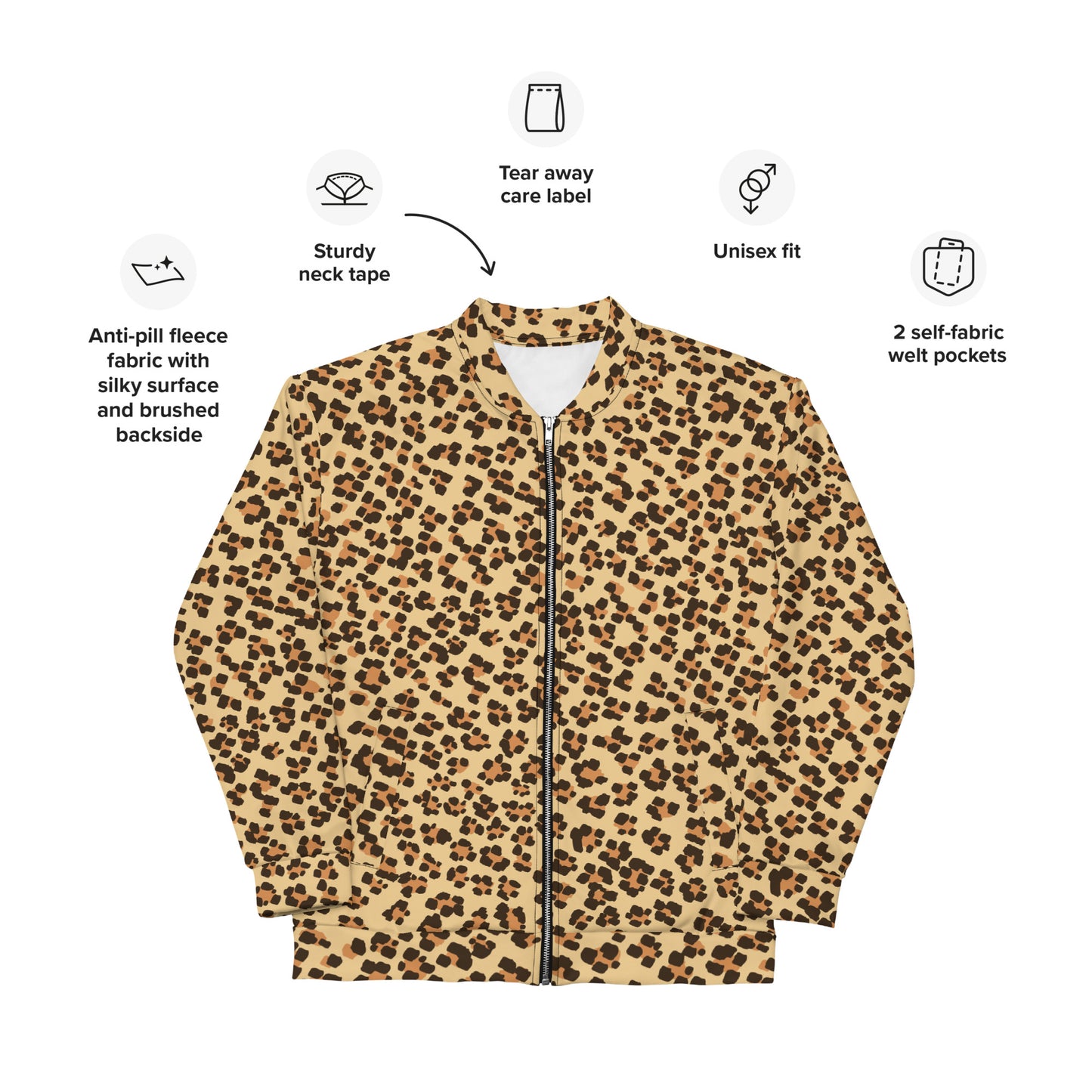 Brown Leopard Unisex Bomber Jacket