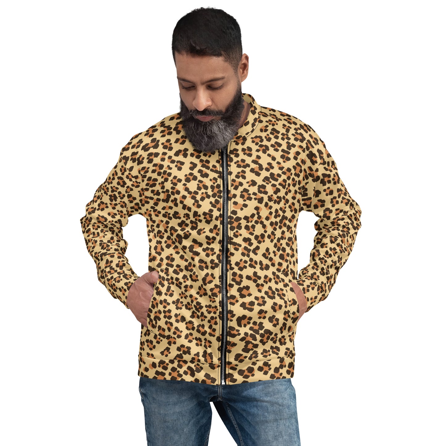 Brown Leopard Unisex Bomber Jacket