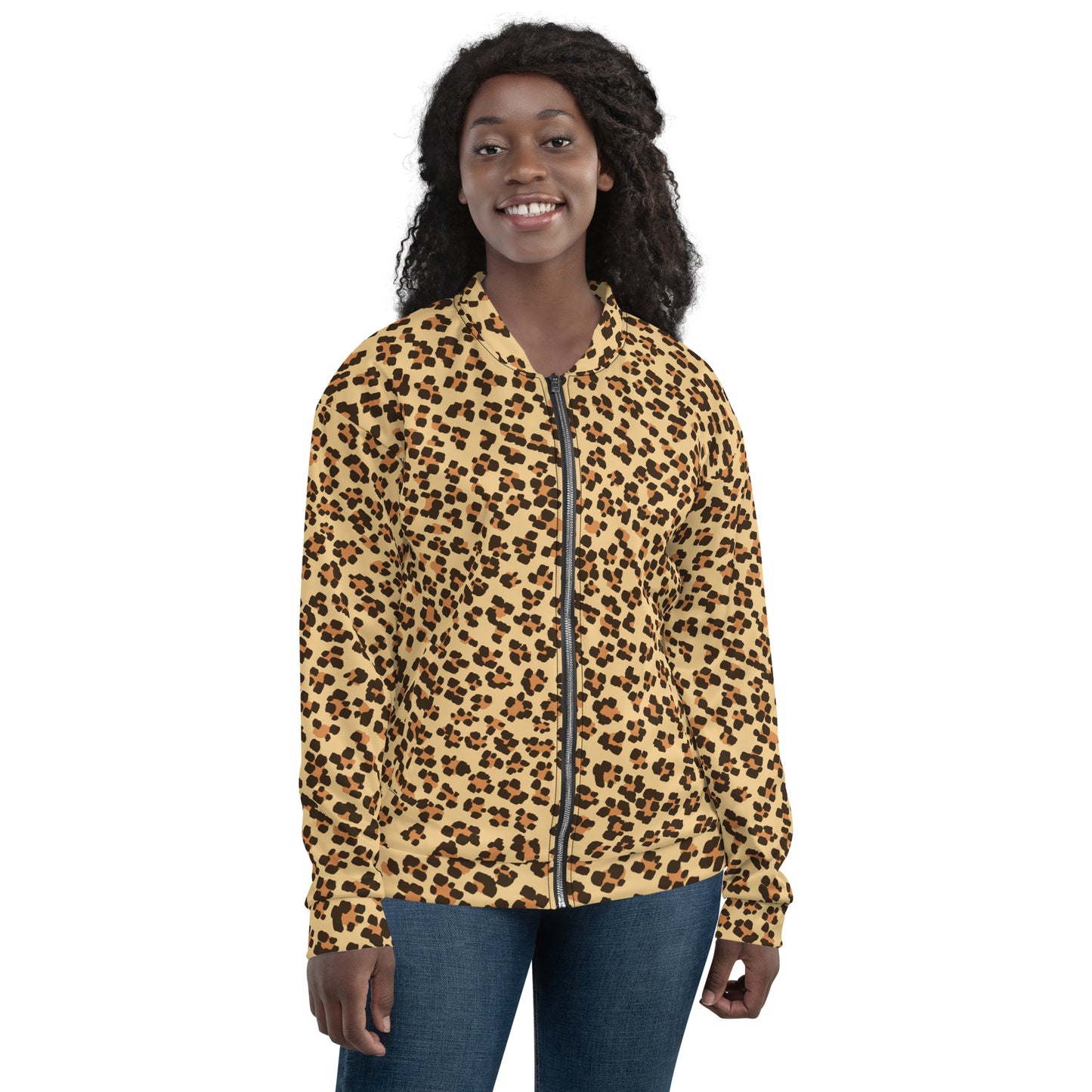 Brown Leopard Unisex Bomber Jacket