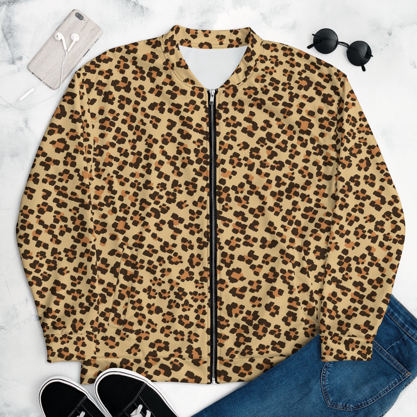 Brown Leopard Unisex Bomber Jacket