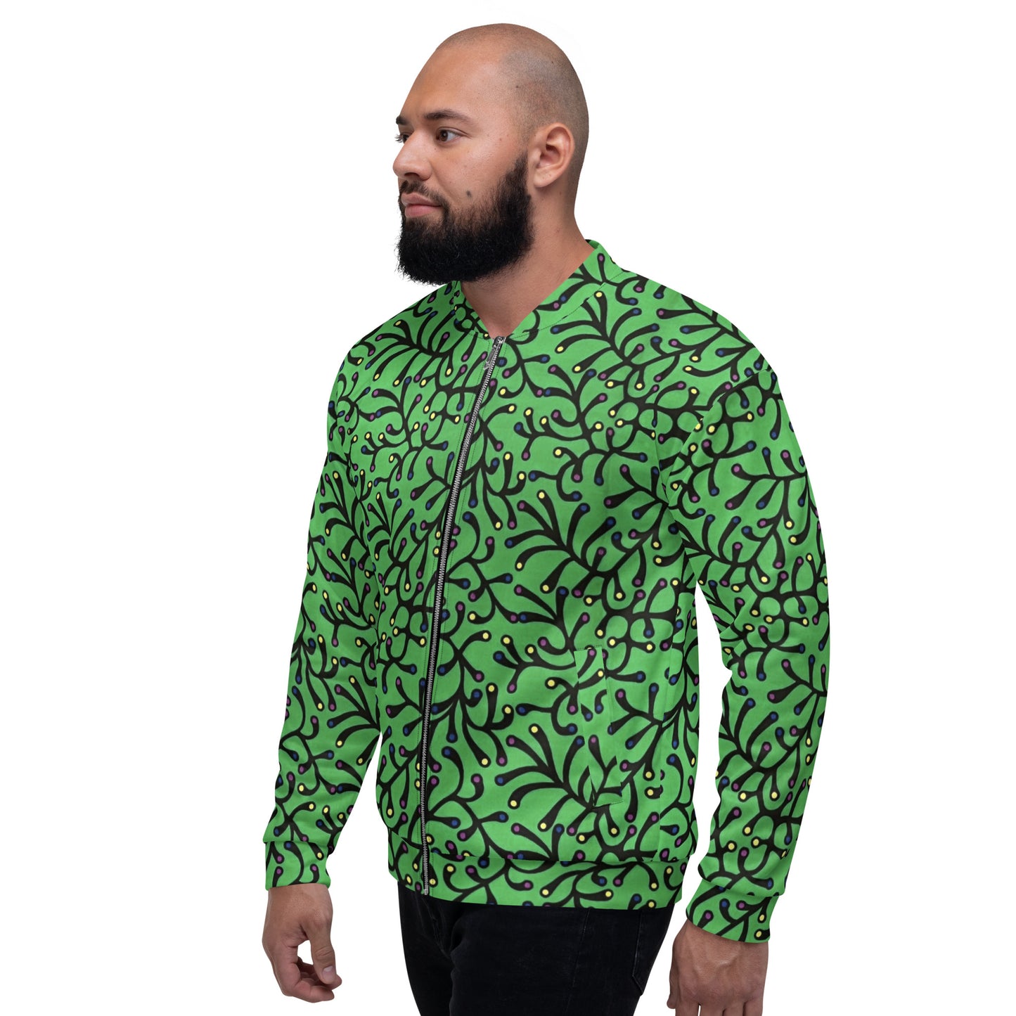 Vibrant Green And Yellow Polka Dots African Print Ankara Unisex Bomber Jacket