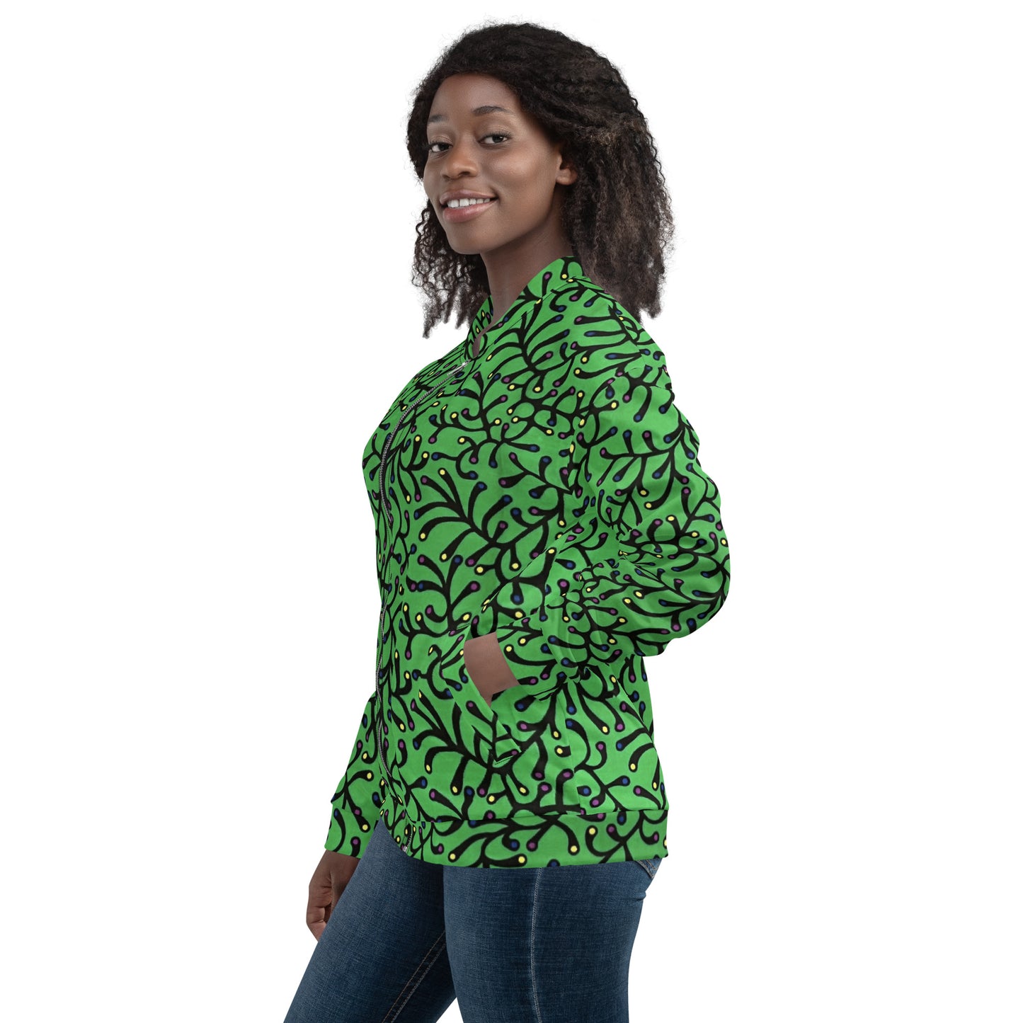 Vibrant Green And Yellow Polka Dots African Print Ankara Unisex Bomber Jacket