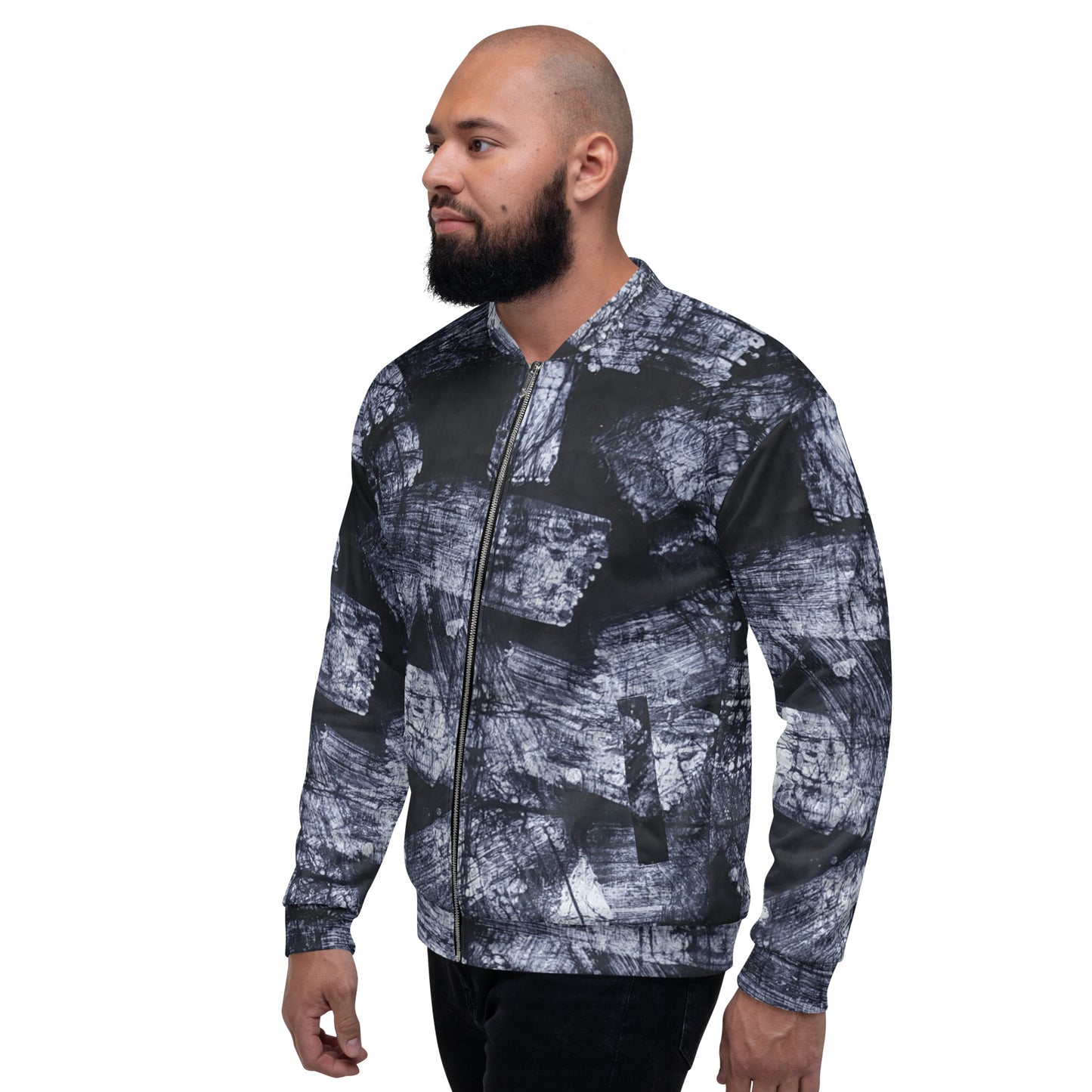 Dark Blue And White African Fabric Unisex Bomber Jacket