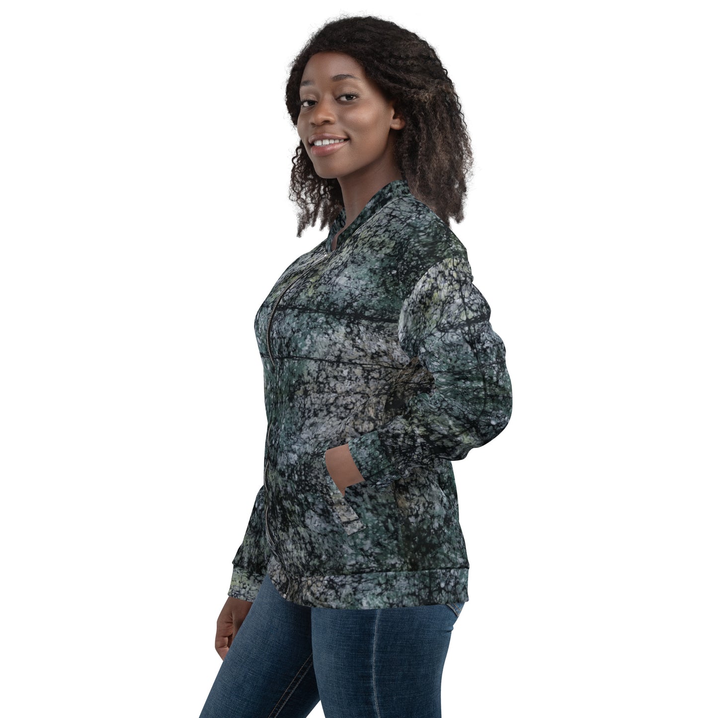 Dark Green Adire Unisex Bomber Jacket