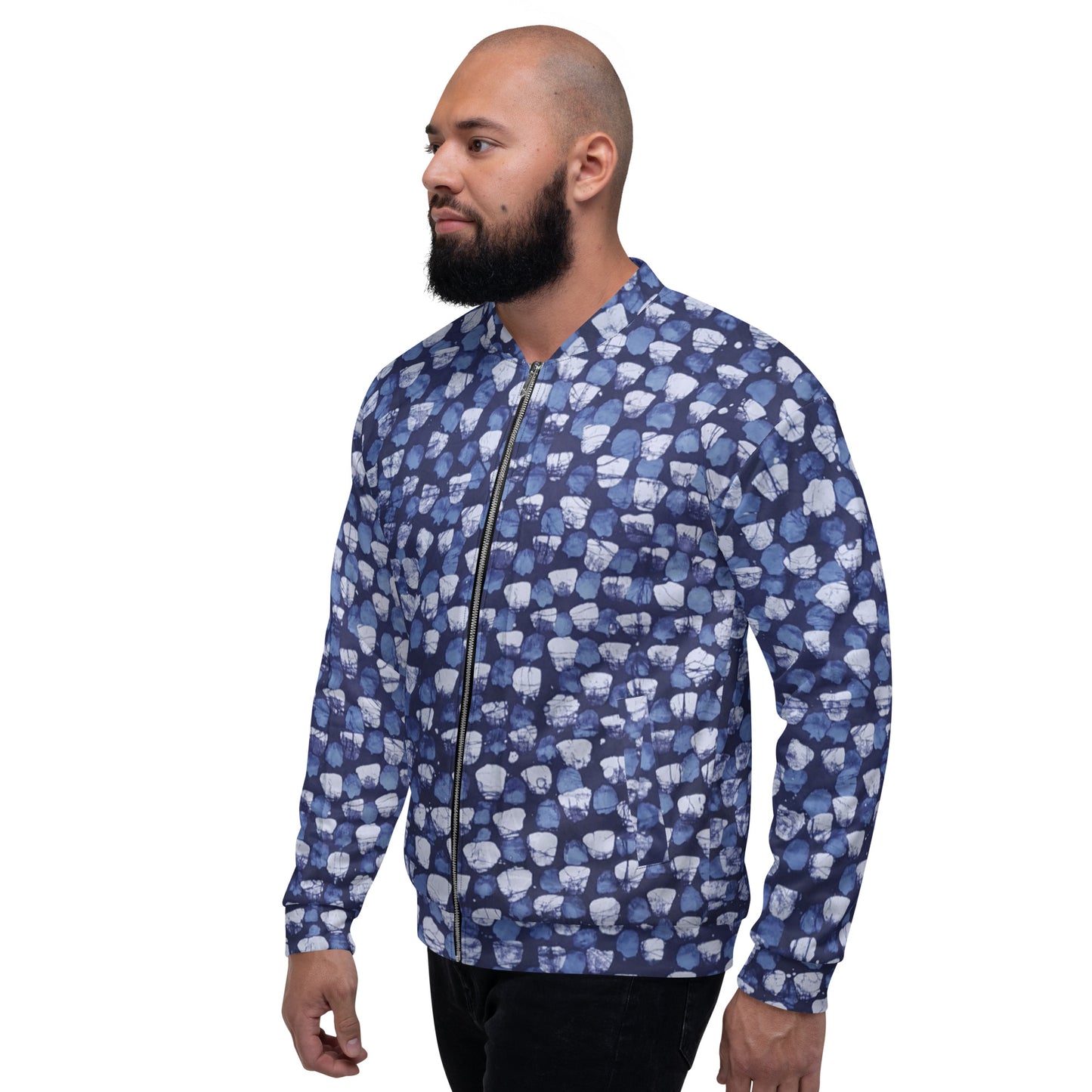 Blue Dotted Adire Unisex Bomber Jacket