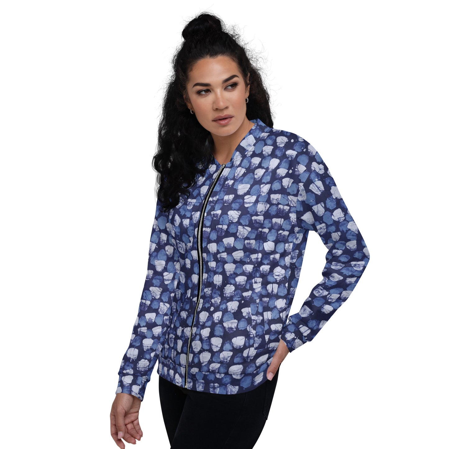 Blue Dotted Adire Unisex Bomber Jacket