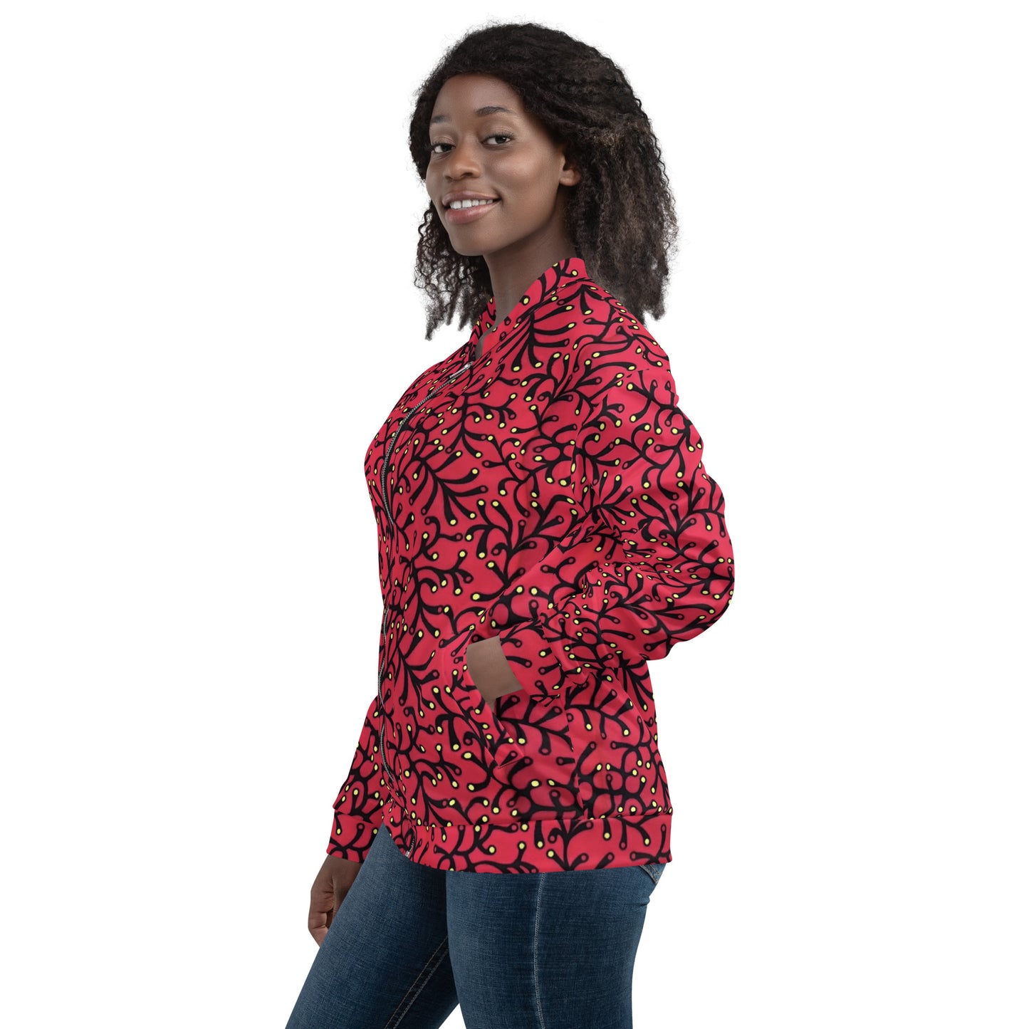 Red Yellow Polka Dots African Print Ankara Unisex Bomber Jacket